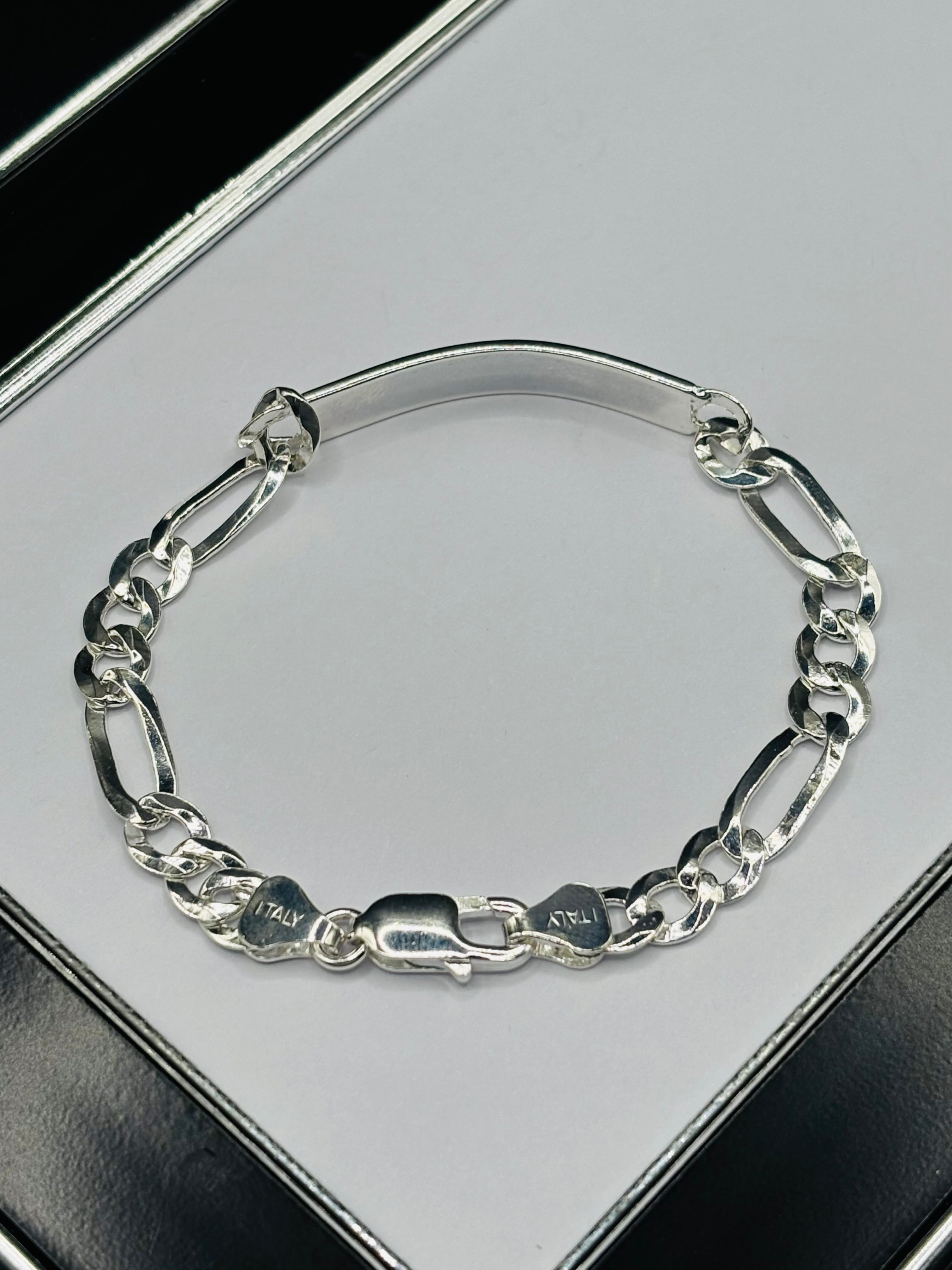 S925 Silver Name Figaro Bracelet 7mm