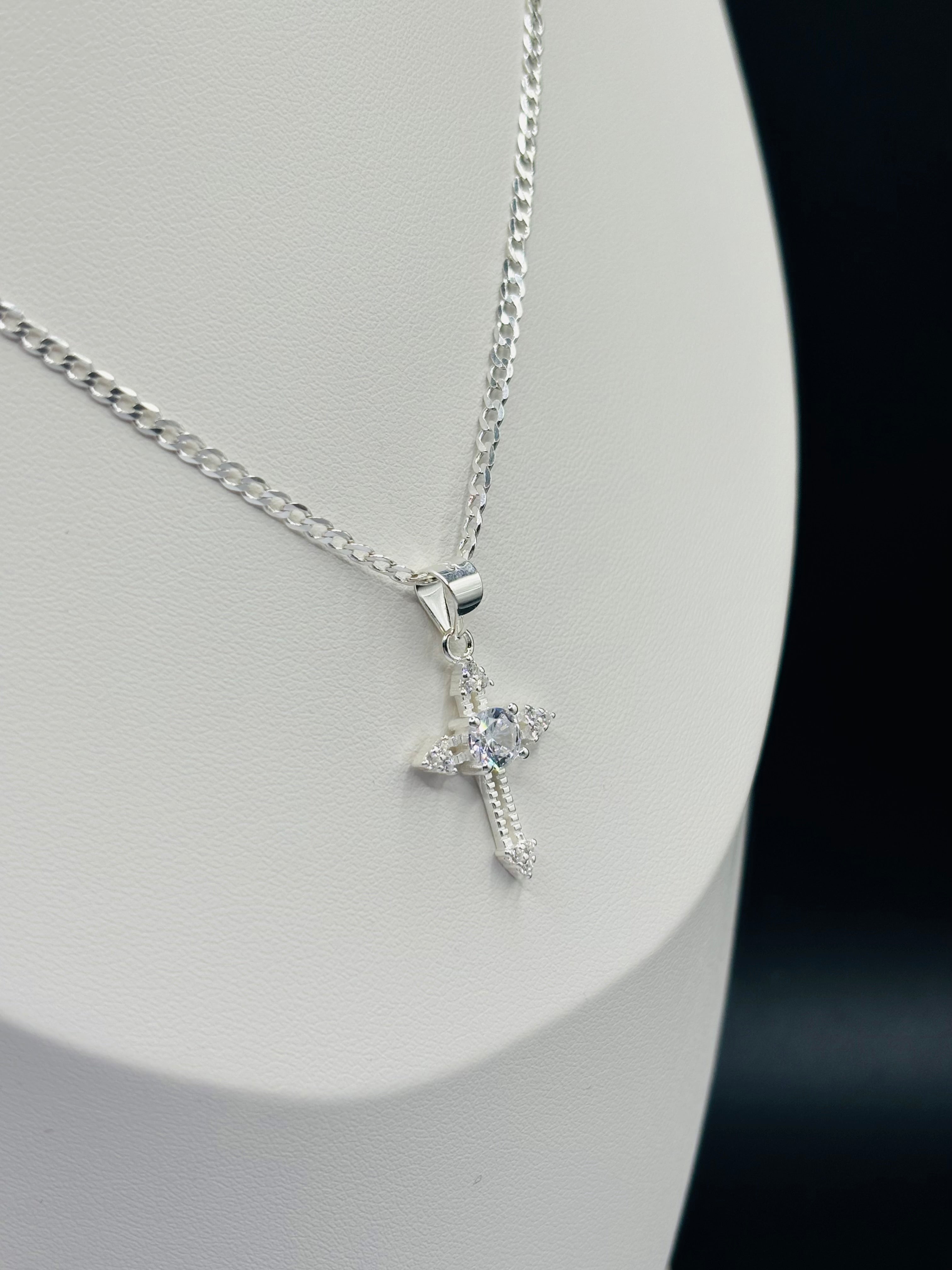 S925 Silver Cross Stone Necklace