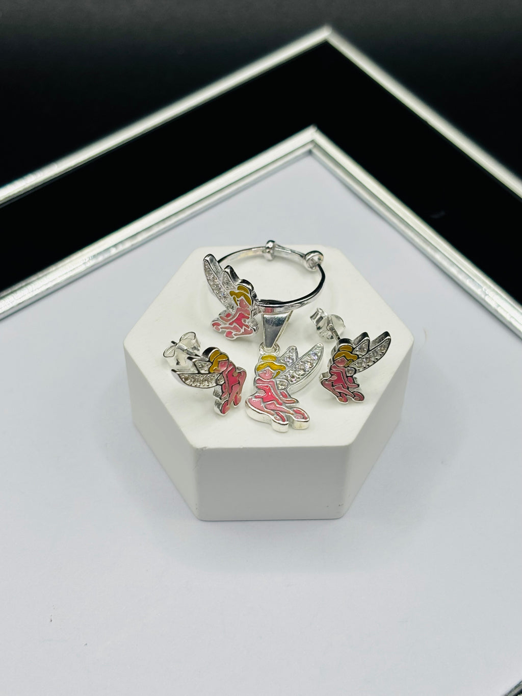 S925 Silver Fairy Ring, Earrings and Pendant Kids Set
