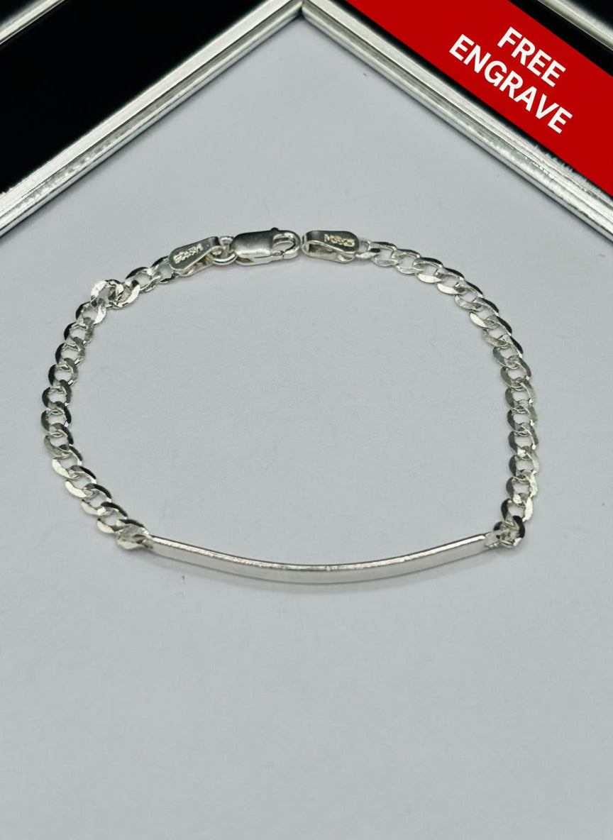 S925 Silver Name Flat Curb Kids Bracelet