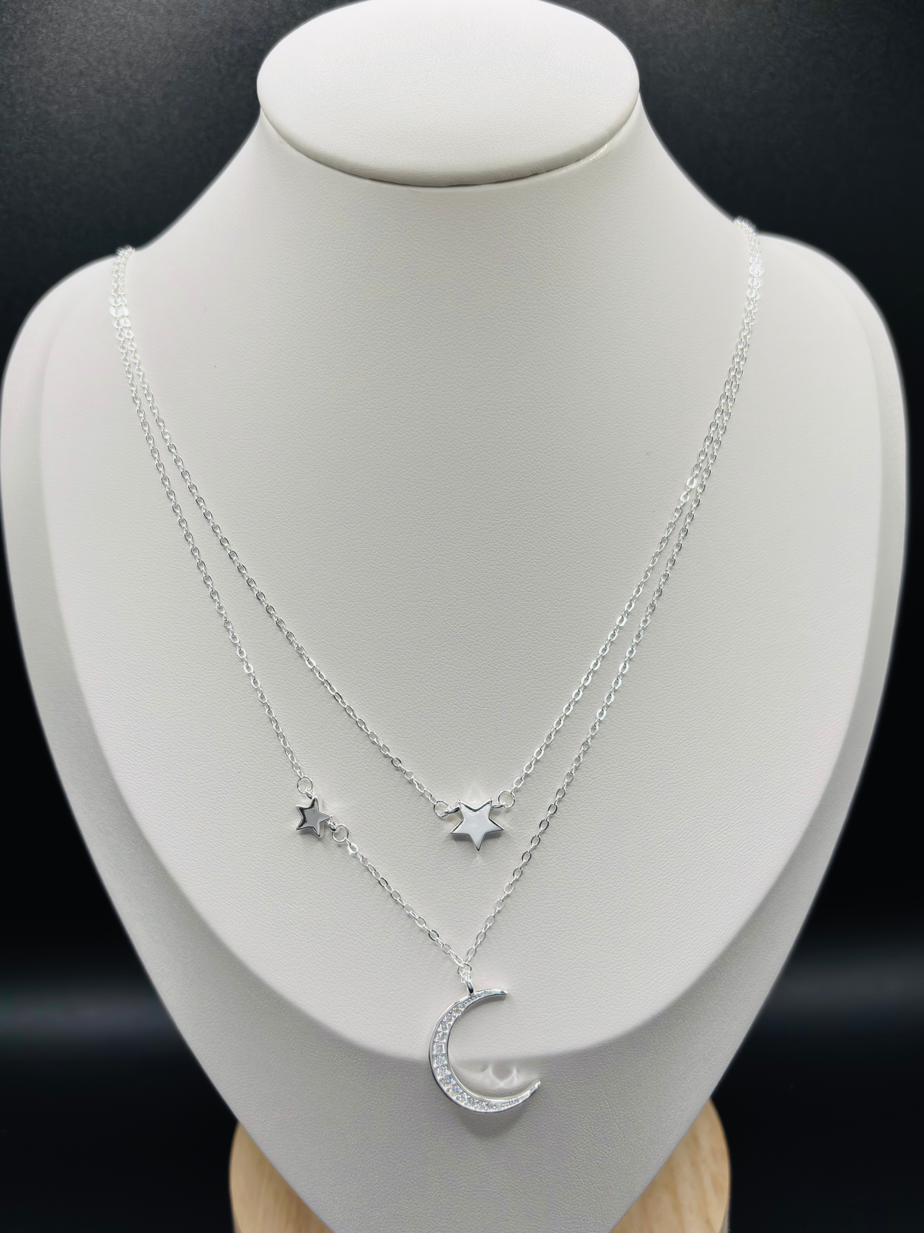 S925 Silver Moon and Star Necklace