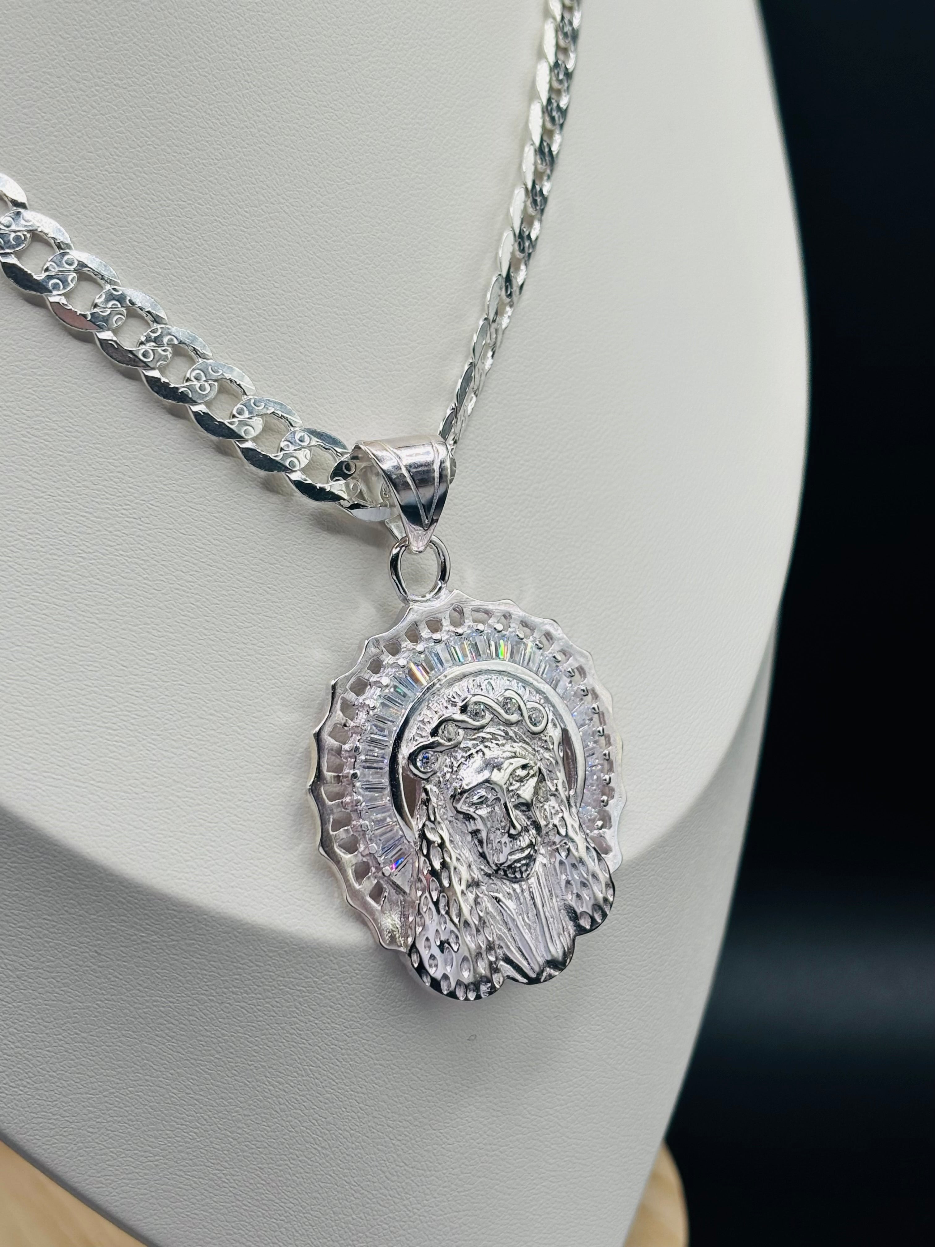 S925 Silver Jesus Face Necklace