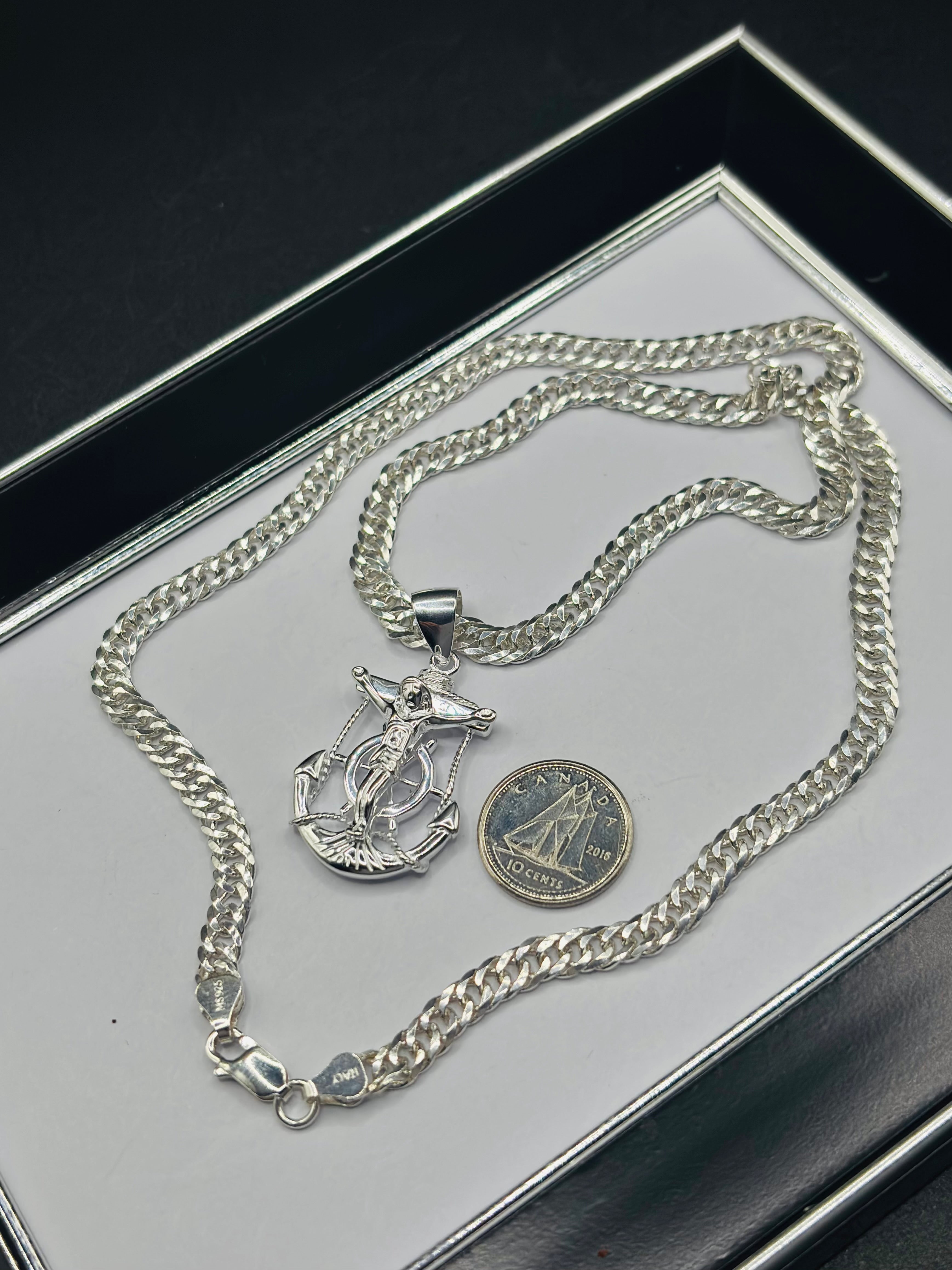 S925 Silver Anchor Cross Necklace