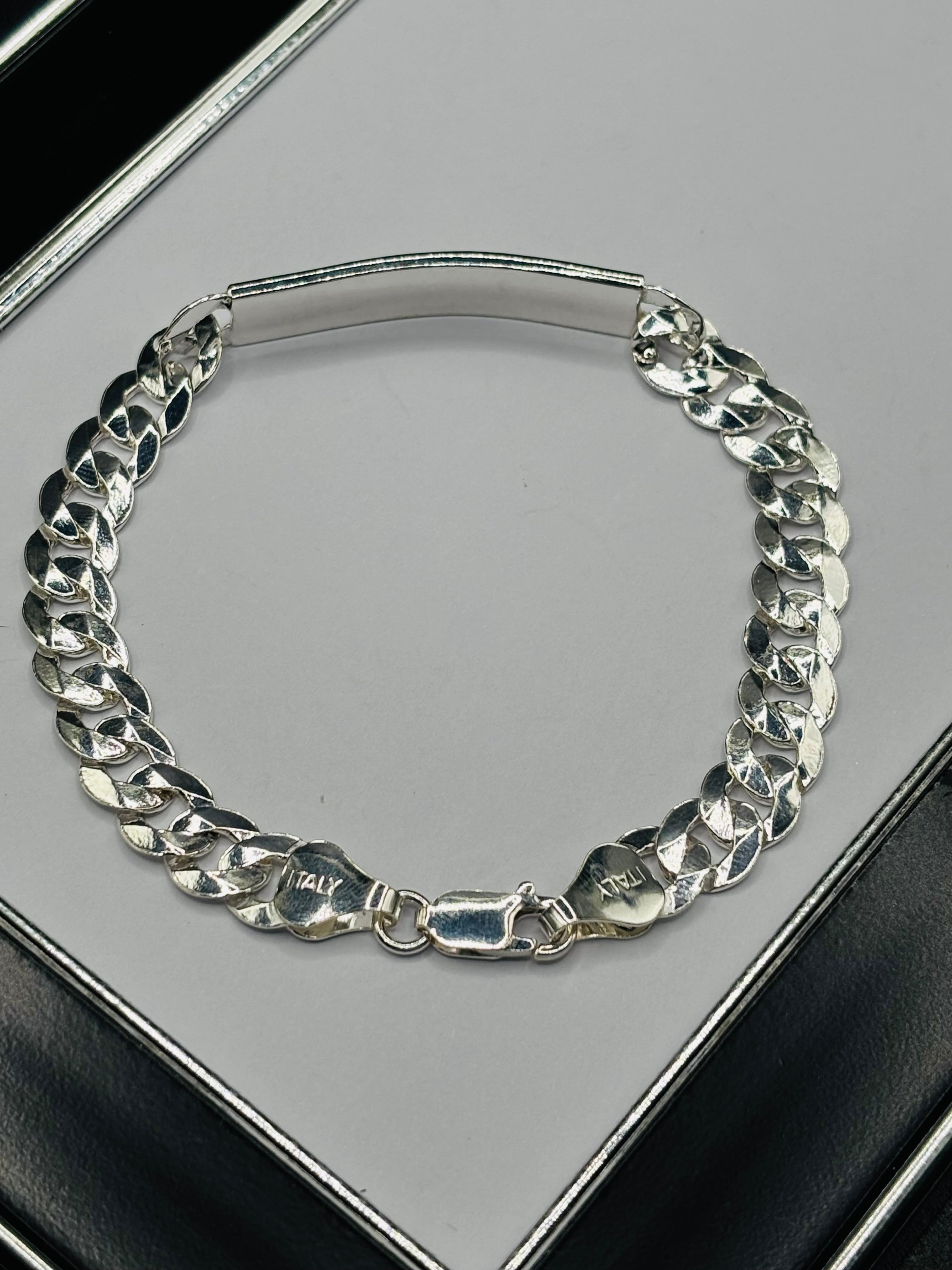 S925 Silver Name Flat Curb Bracelet