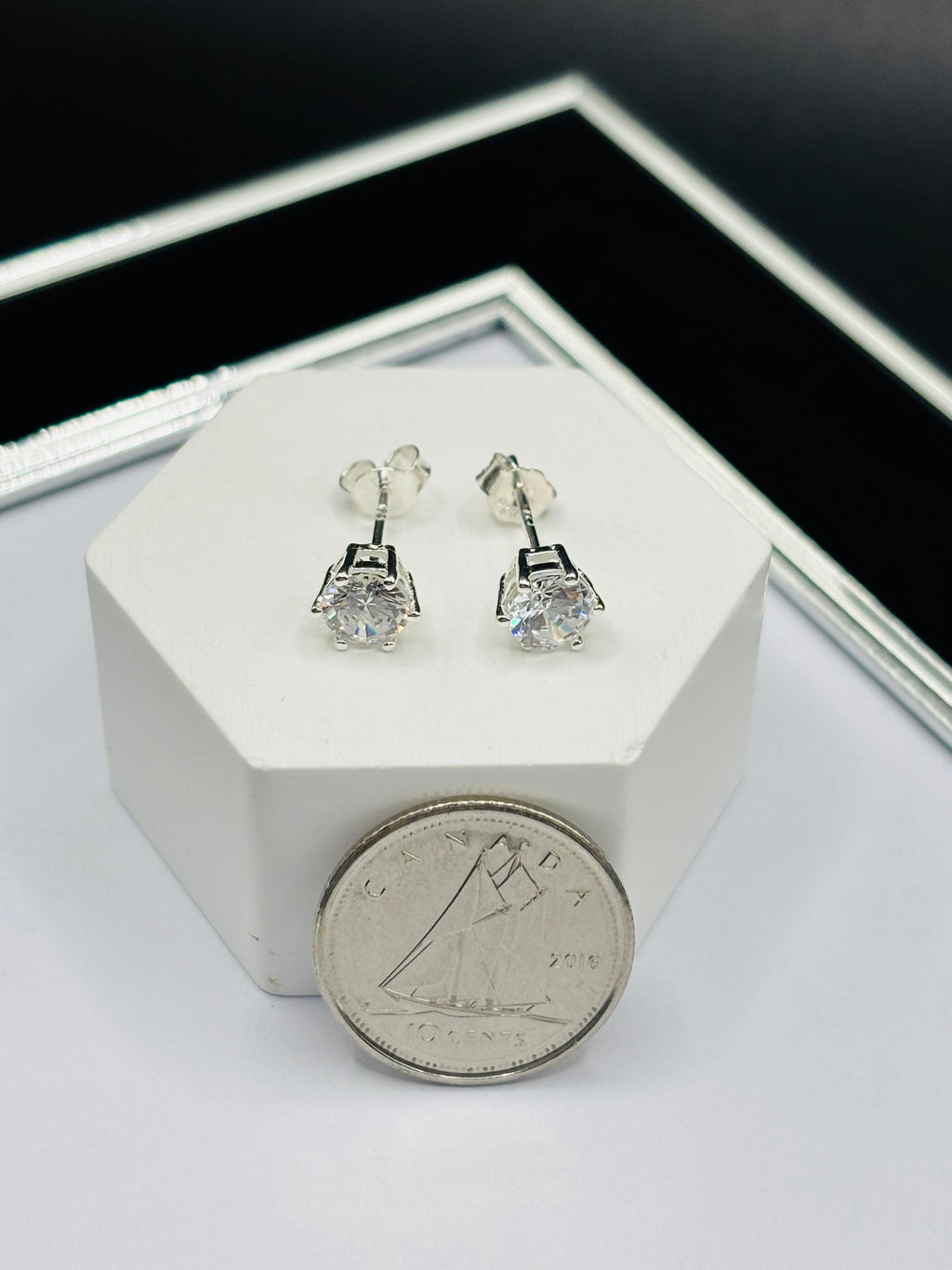 S925 Silver Round Stone Earrings 5.4 mm