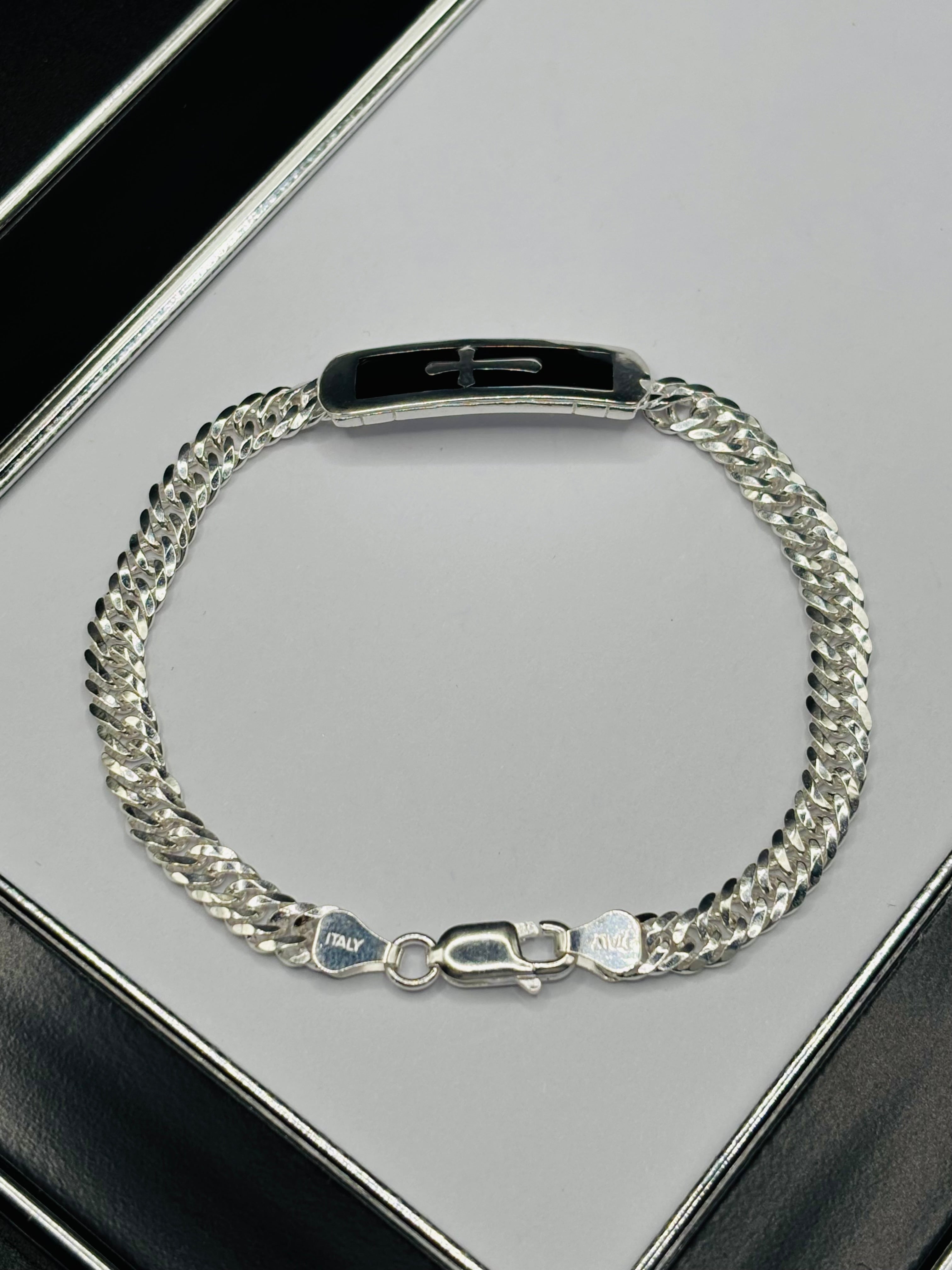 S925 Silver Cross Black Bracelet