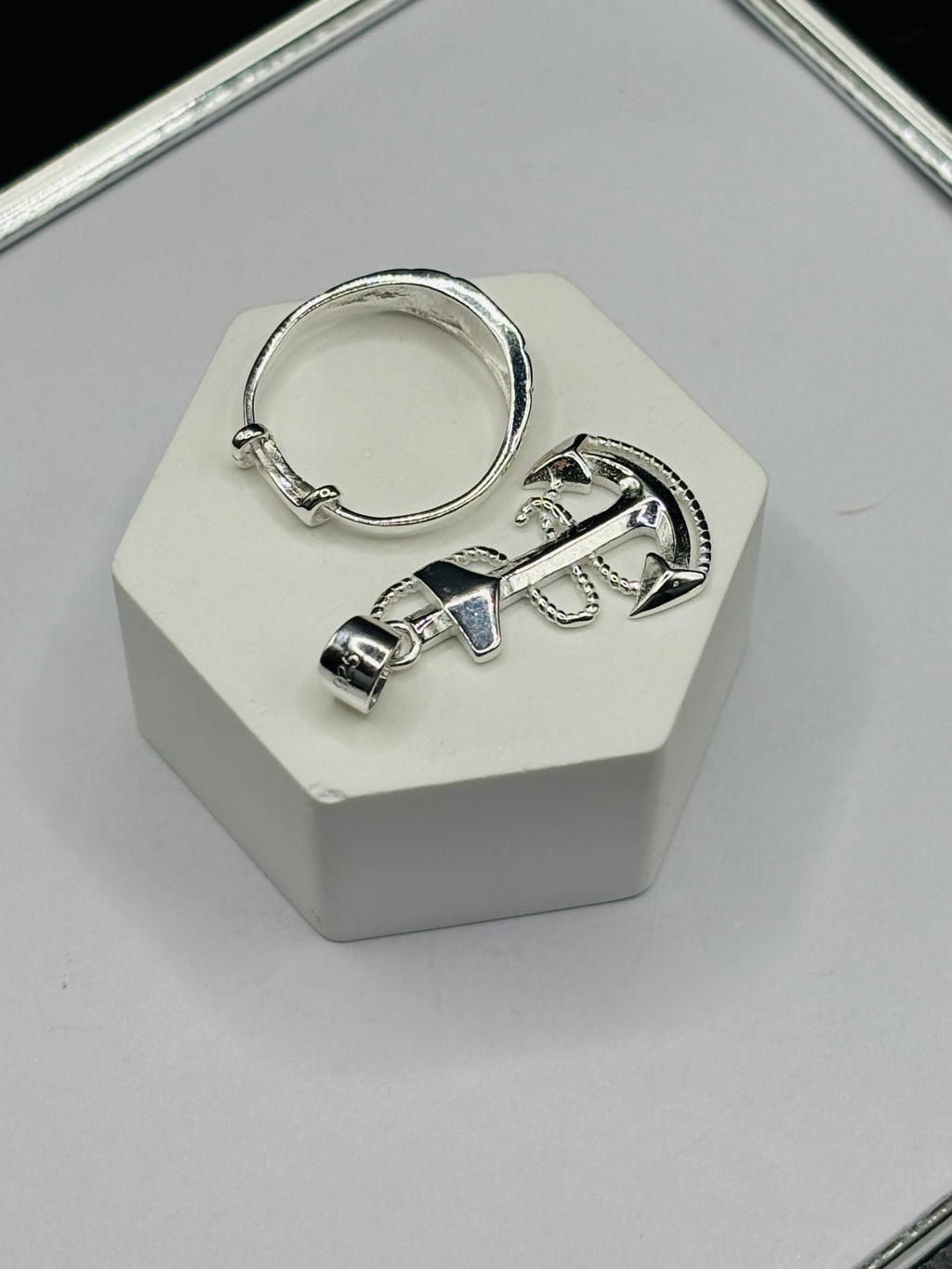 S925 Silver Anchor Ring and Pendant Kids Set