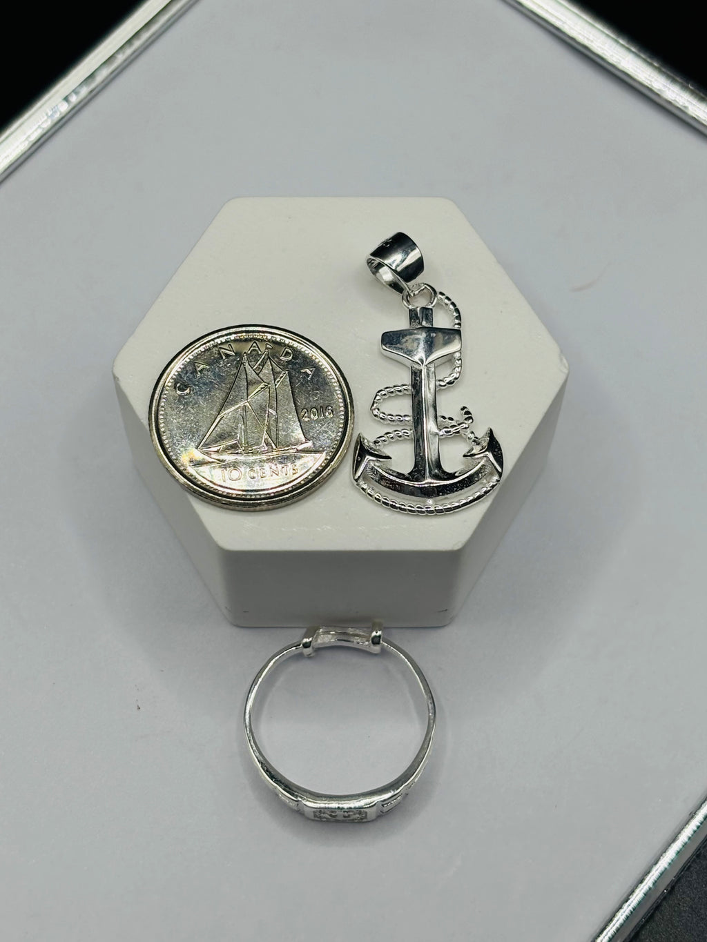 S925 Silver Anchor Ring and Pendant Kids Set