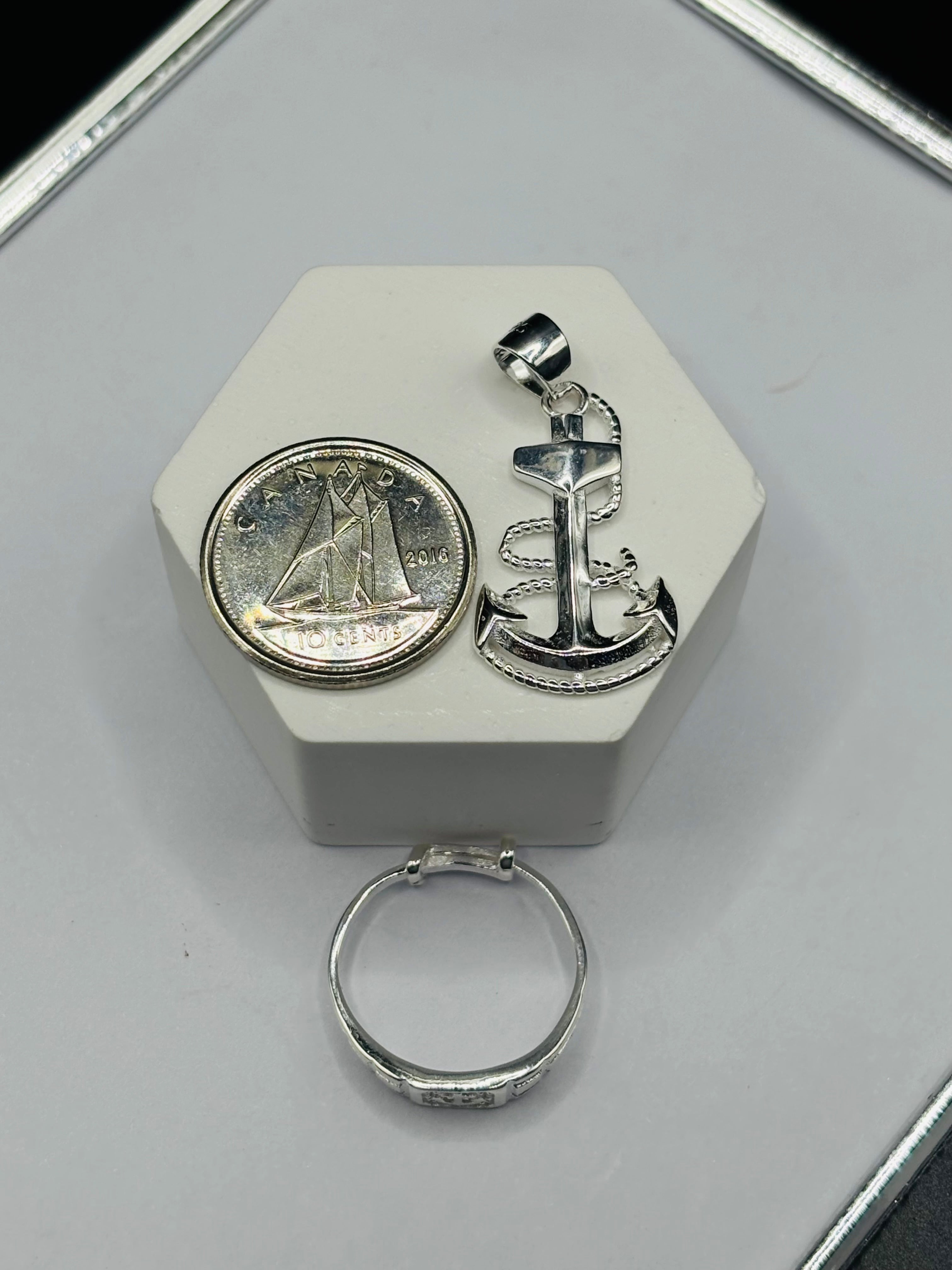 S925 Silver Anchor Ring and Pendant Kids Set