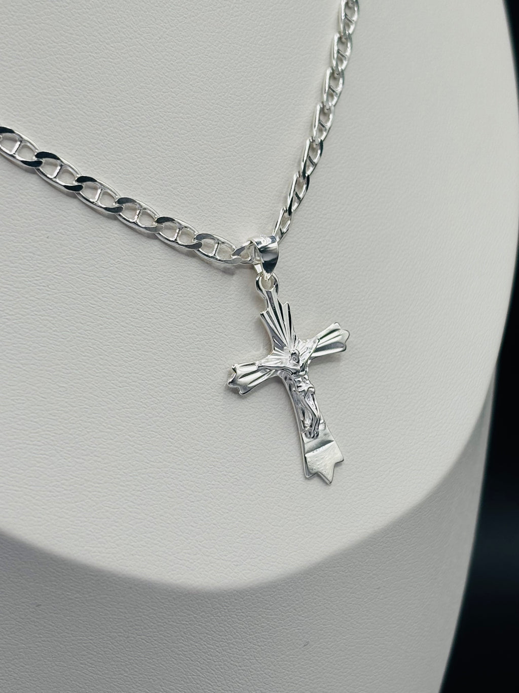 S925 Silver Figaro Cross Necklace