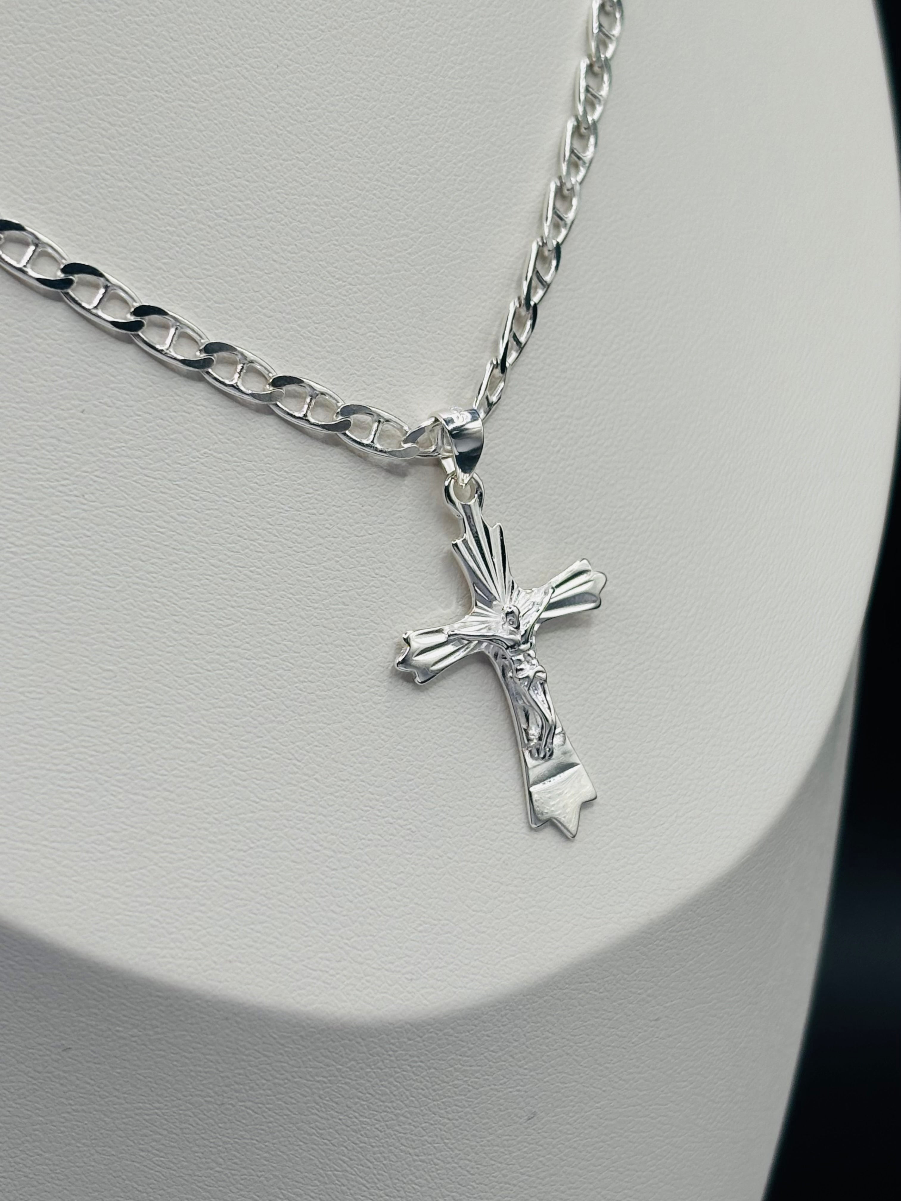 S925 Silver Figaro Cross Necklace