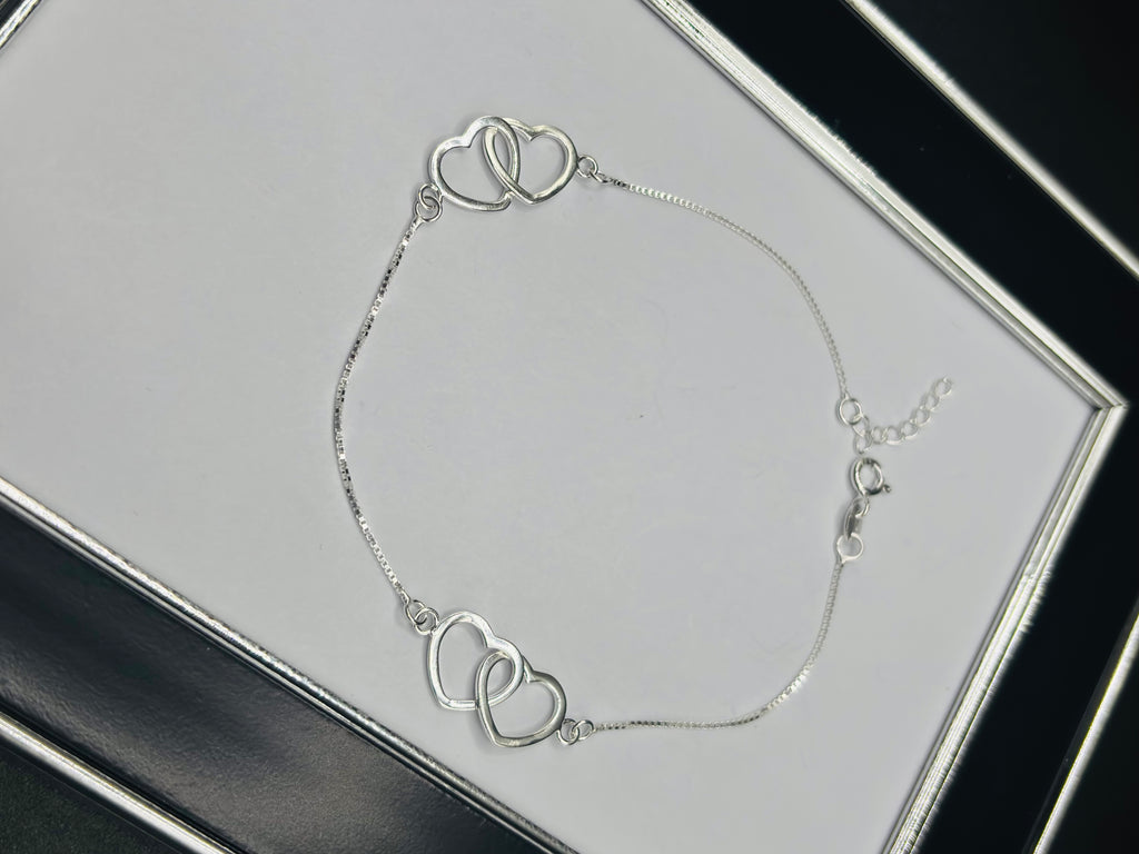 S925 Silver Double Heart Anklet