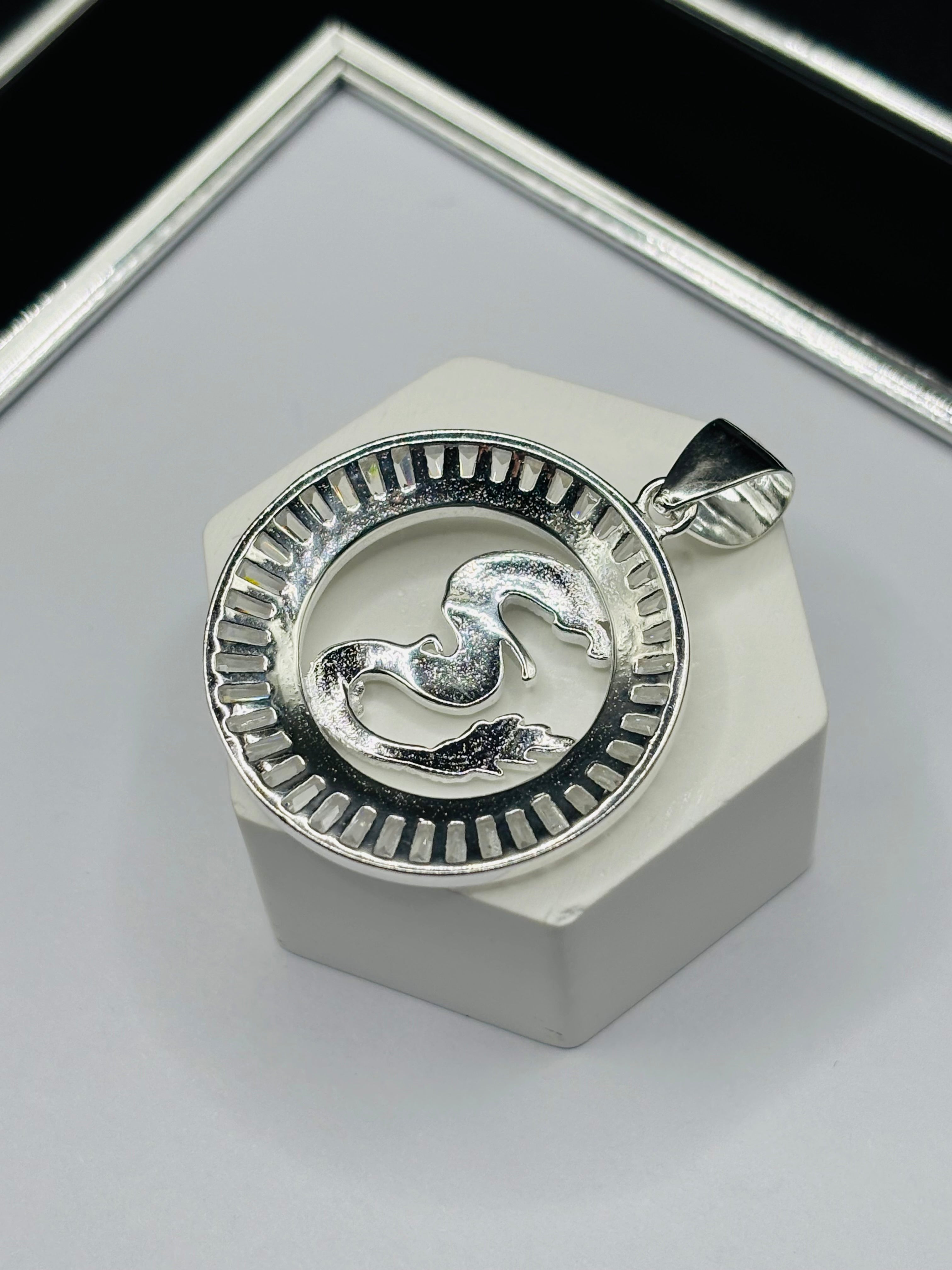 S925 Silver Circle Dragon Pendant