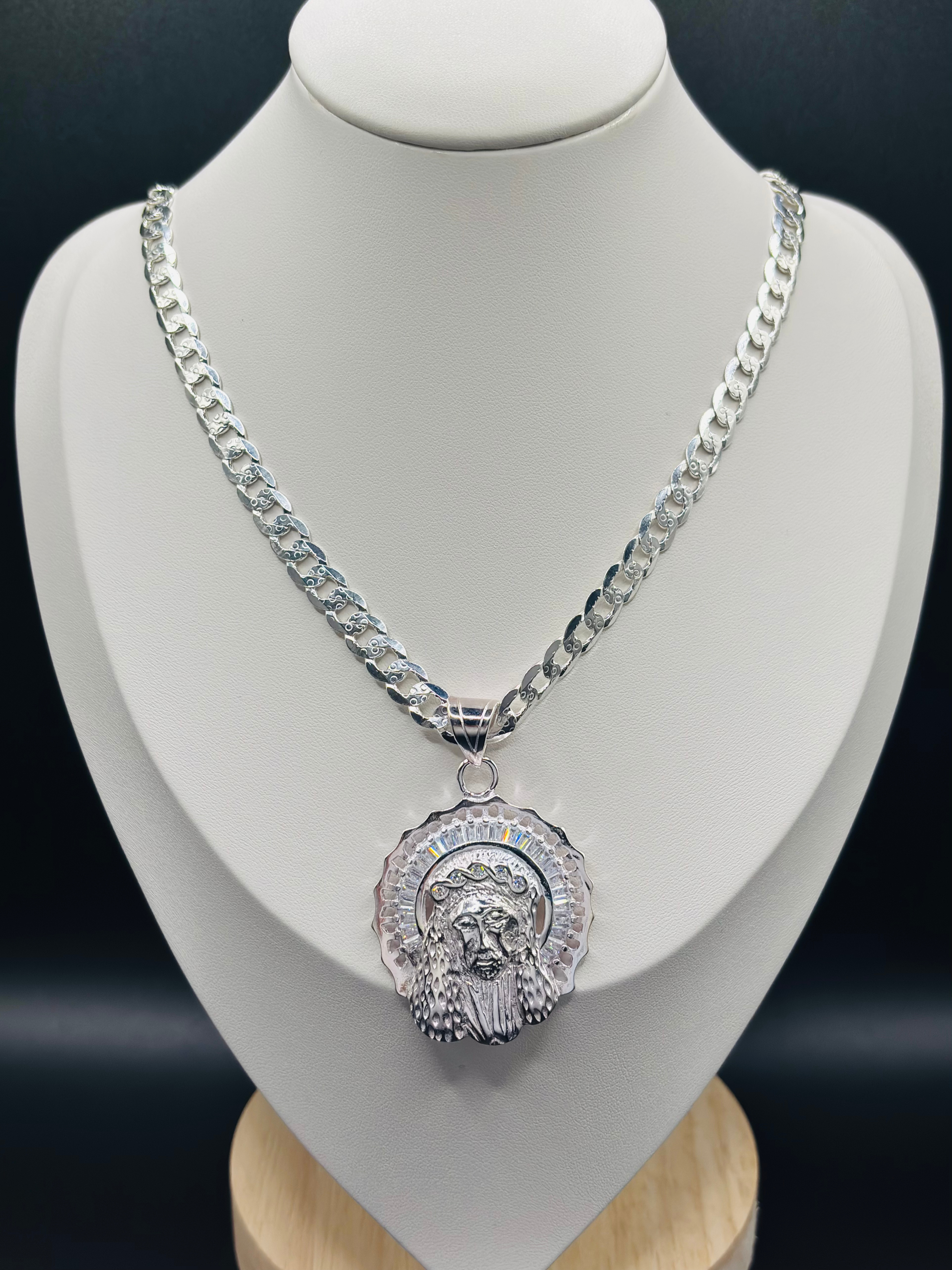 S925 Silver Jesus Face Necklace