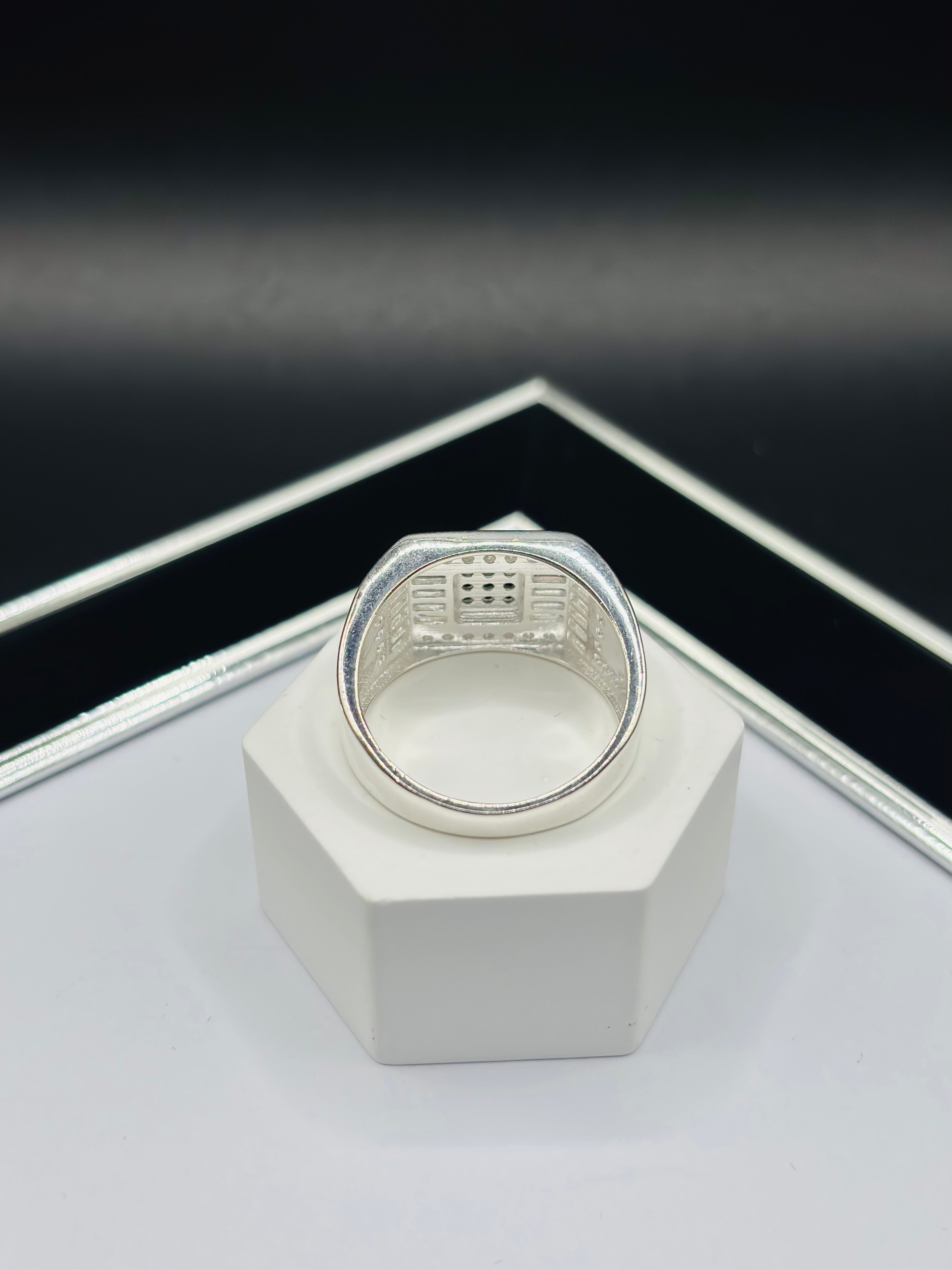 S925 Silver Stone White/Black Ring