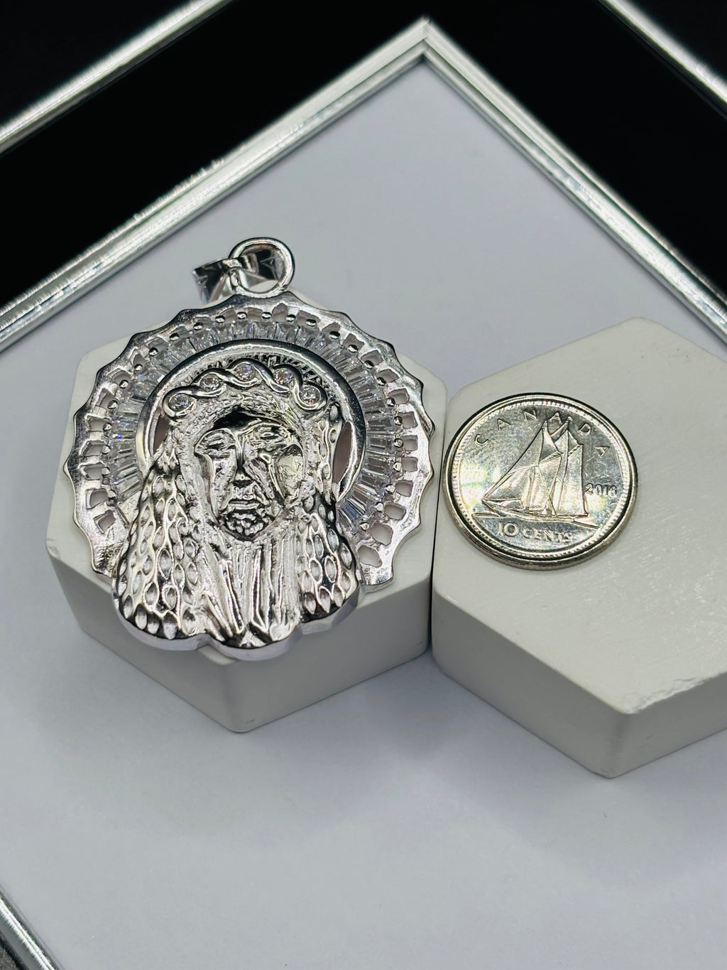 S925 Silver Big Jesus Face Pendant