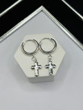 S925 Silver Loop Cross  Dangling Earrings