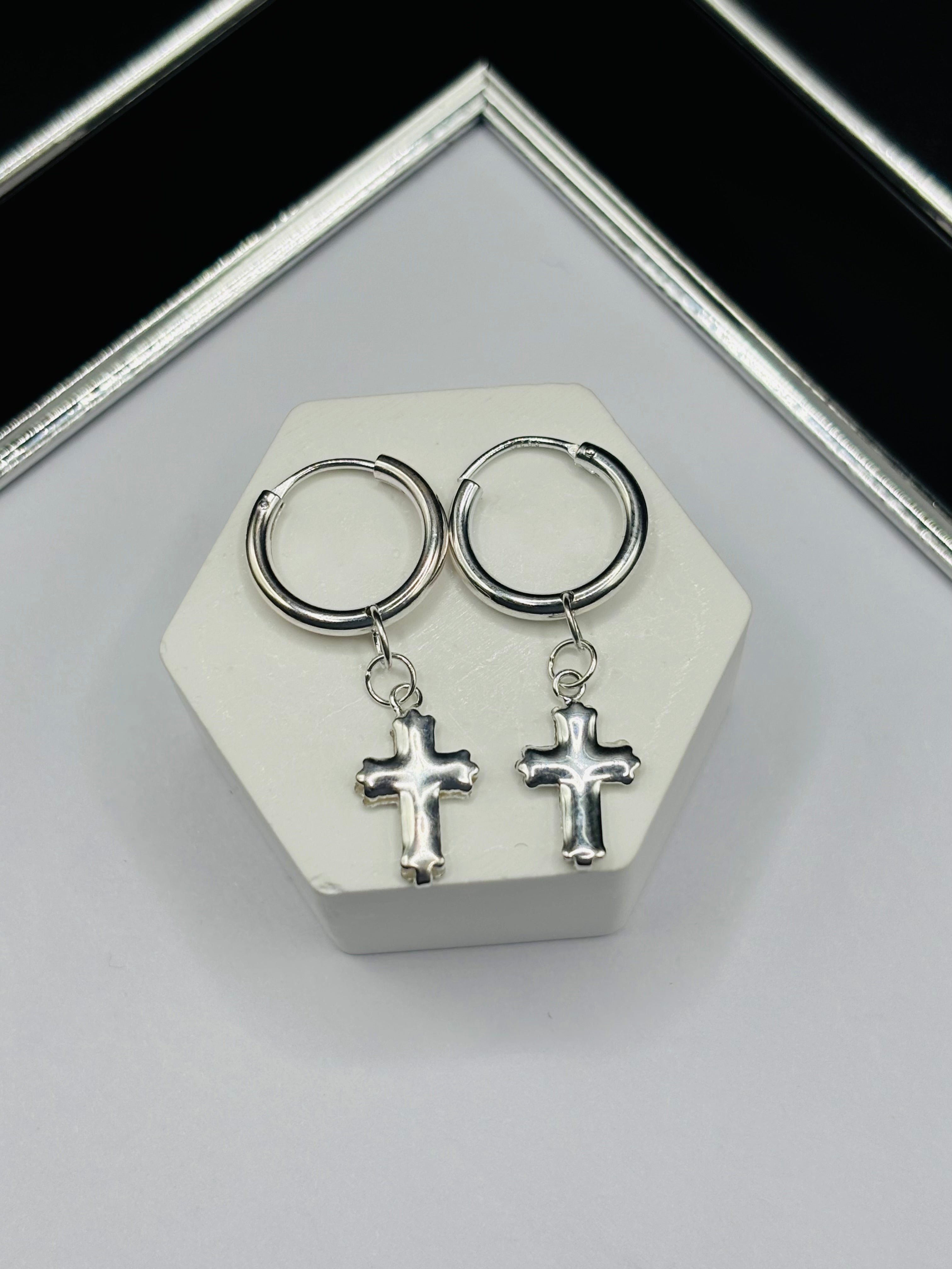 S925 Silver Loop Cross  Dangling Earrings