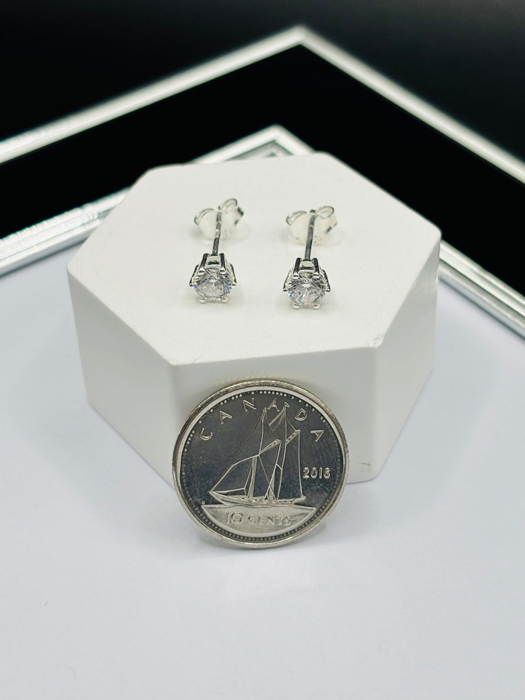 S925 Silver Round Stone Earrings 4.8 mm