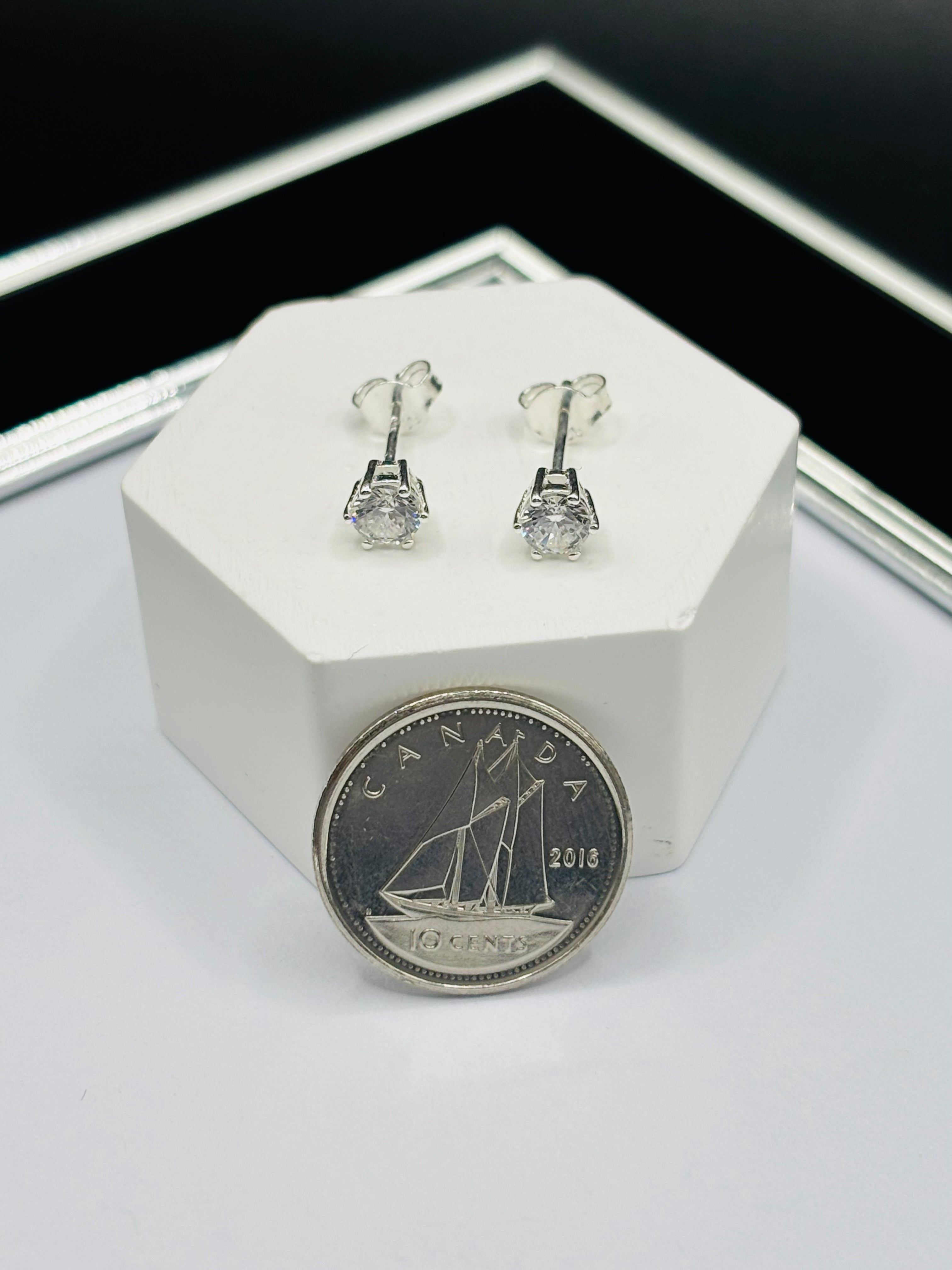 S925 Silver Round Stone Earrings 4.8 mm