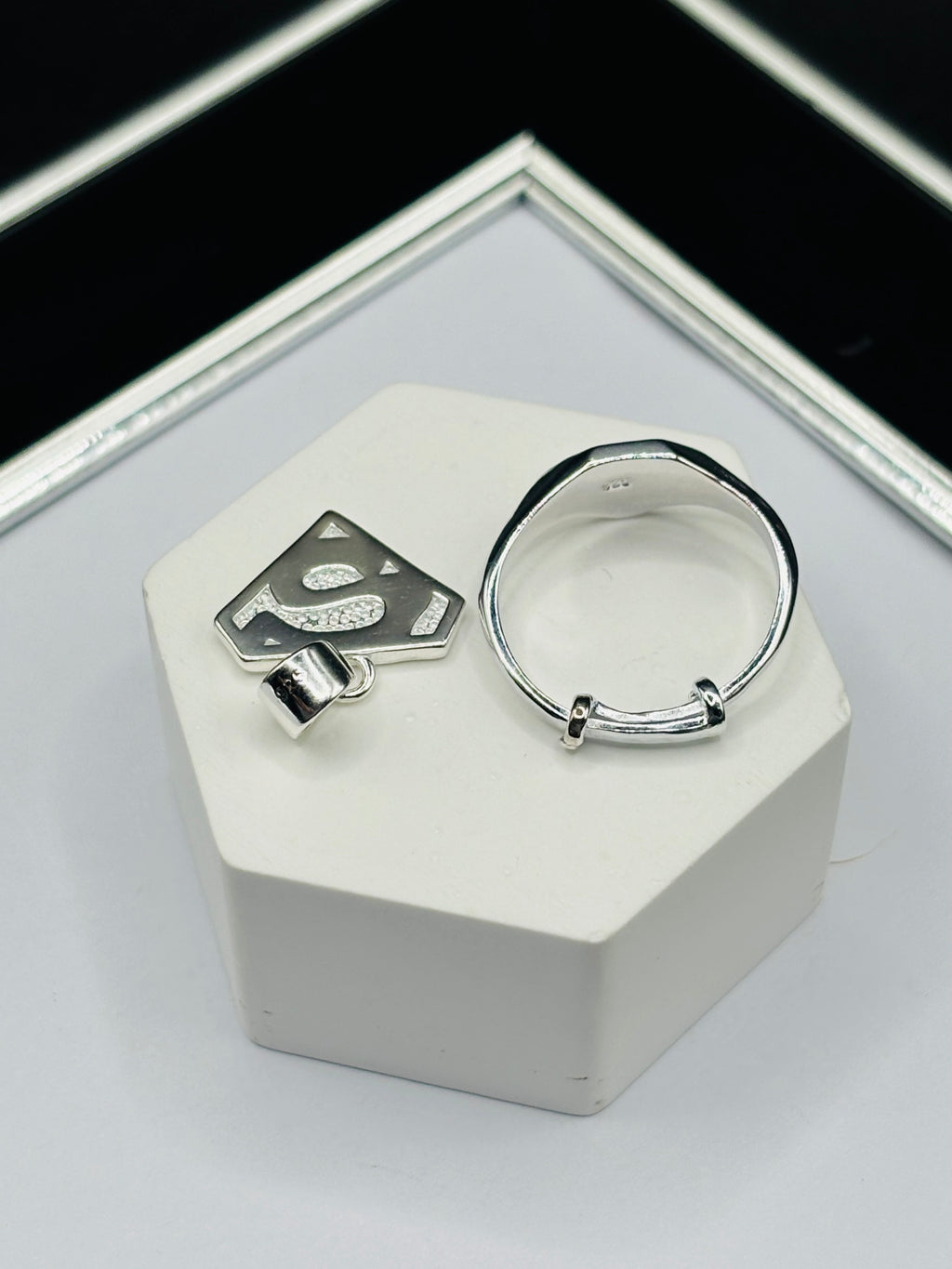 S925 Silver S Ring and Pendant Kids Set