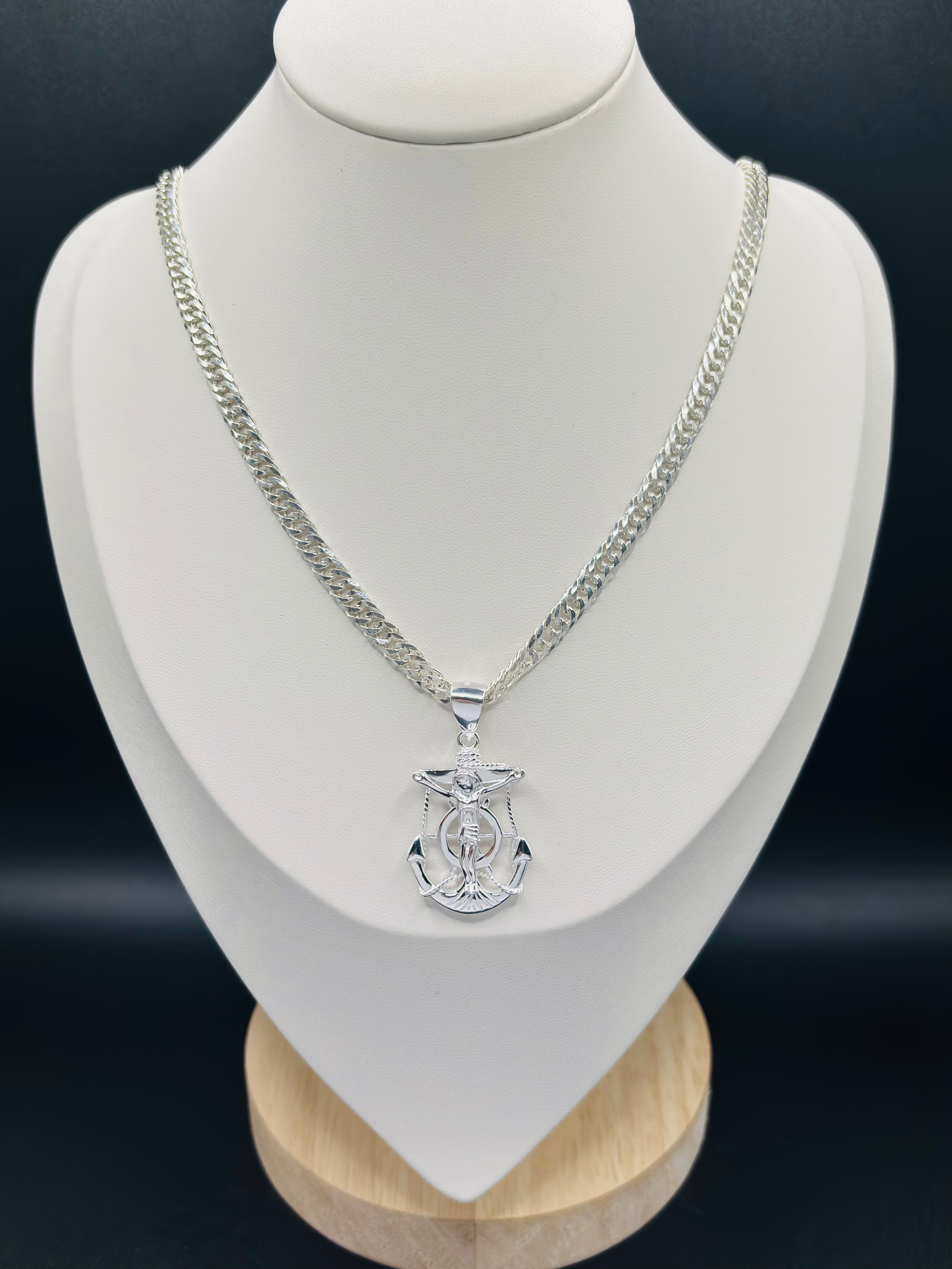 S925 Silver Anchor Cross Necklace