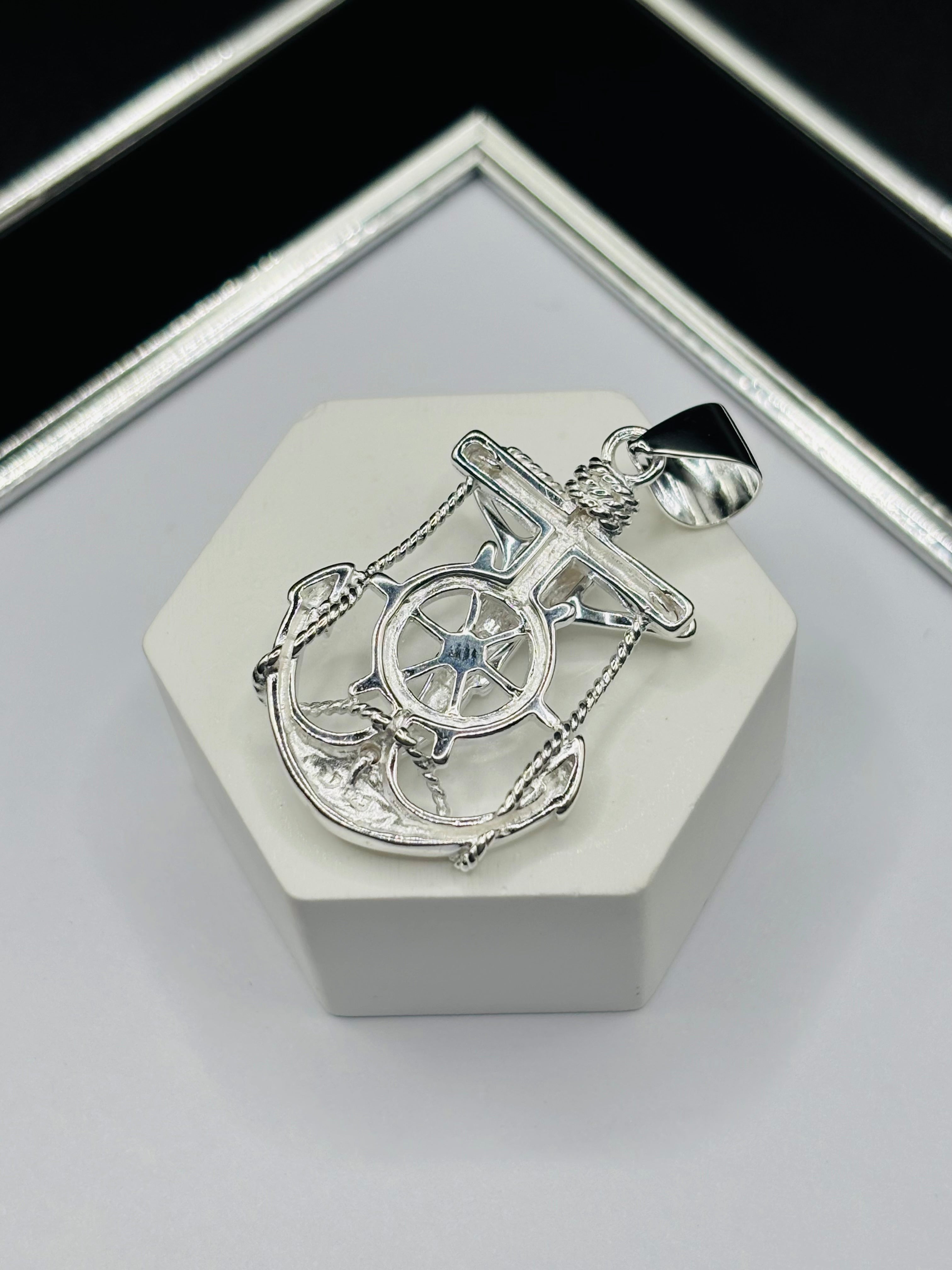 S925 Silver Anchor Cross Pendant
