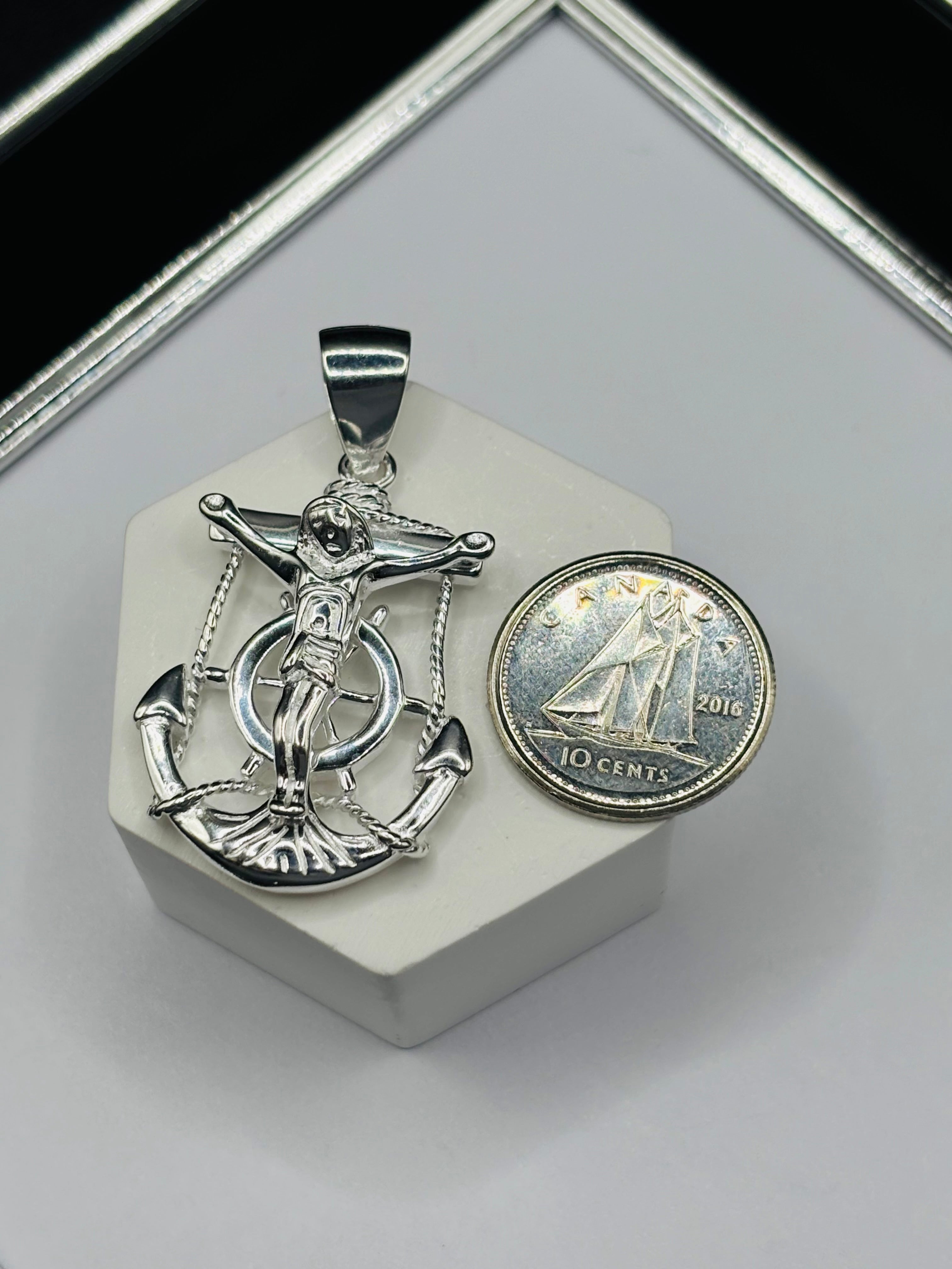 S925 Silver Anchor Cross Pendant