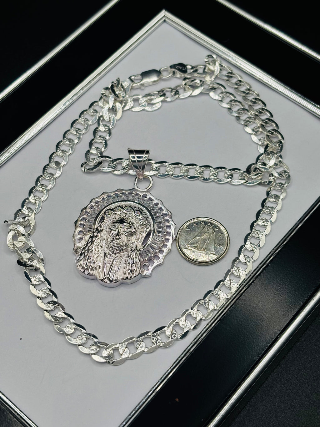 S925 Silver Jesus Face Necklace