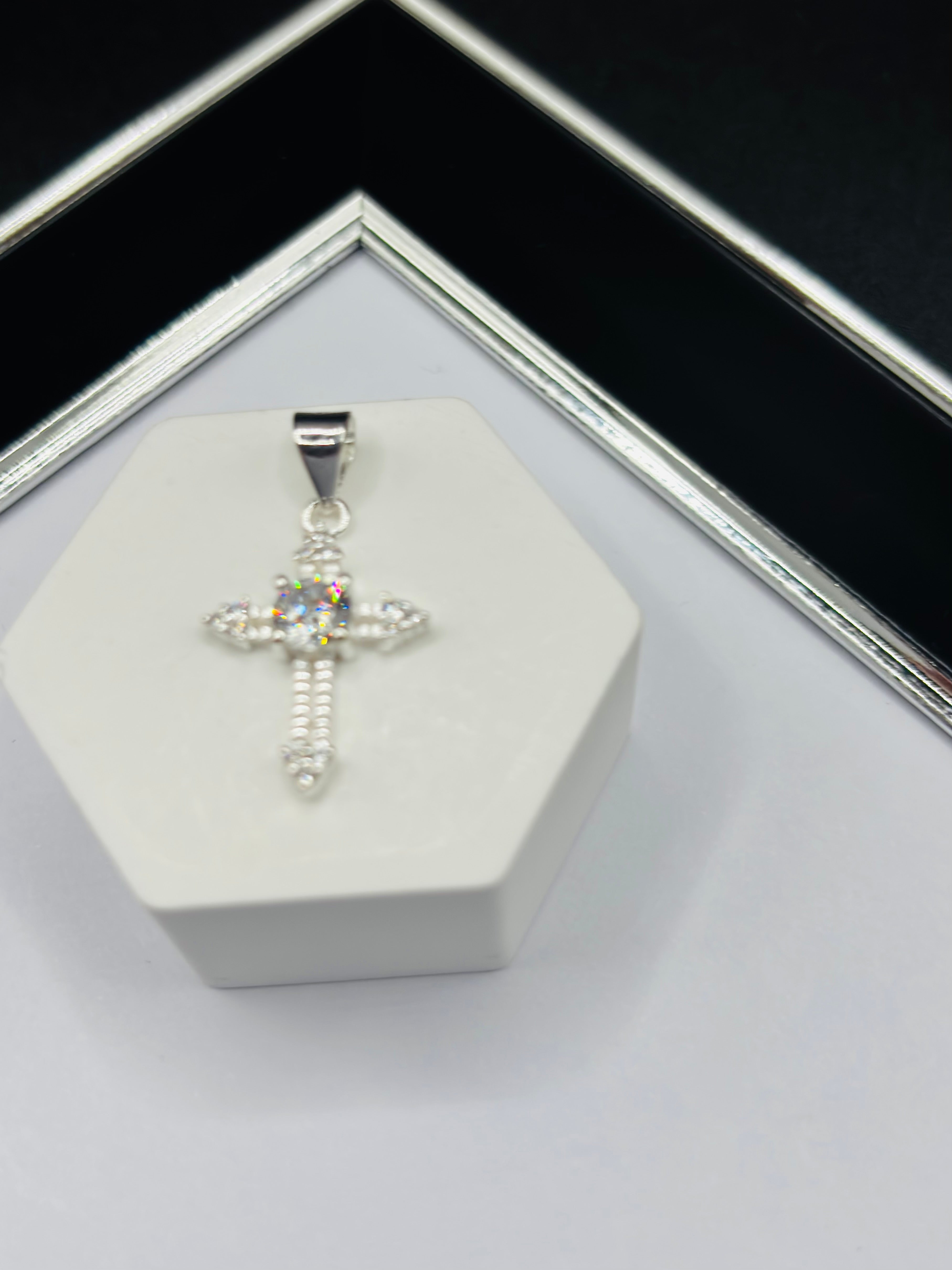 S925 Silver Cross Stone Pendant