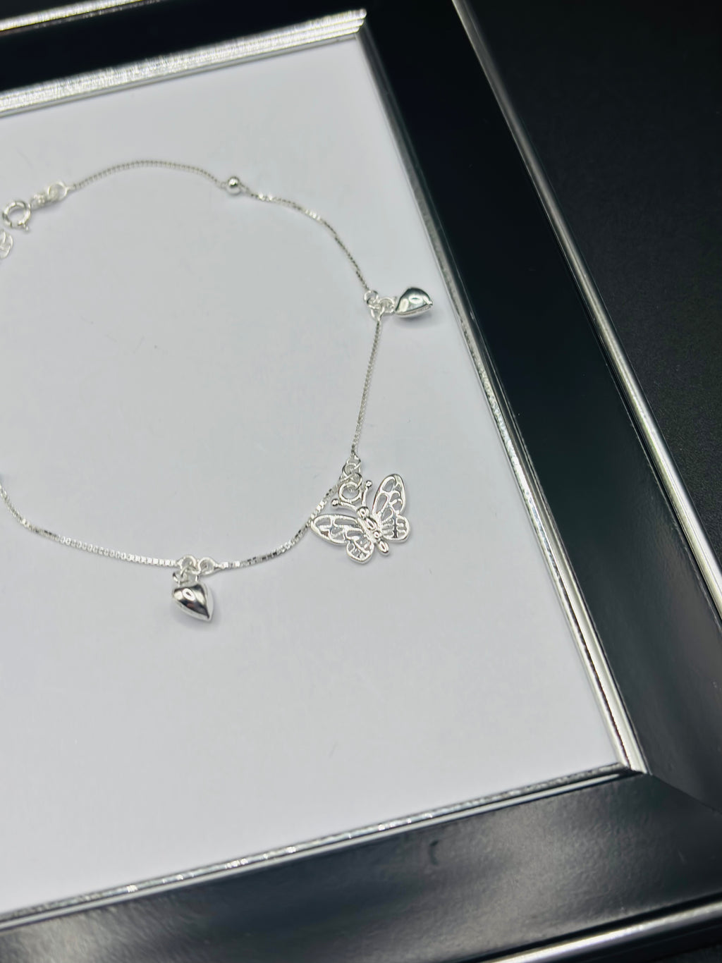 S925 Silver Heart Butterfly Anklet