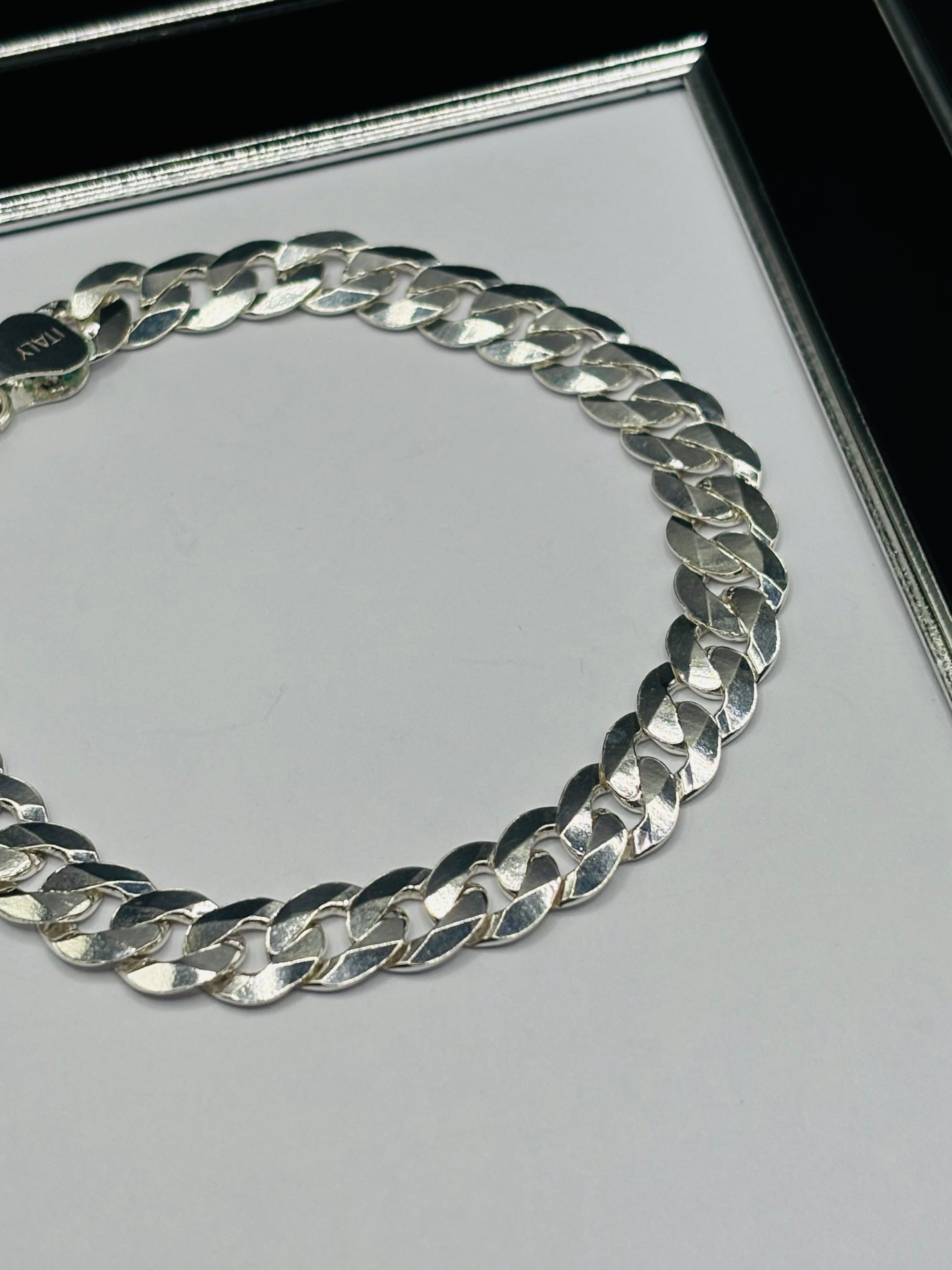 S925 Silver Flat Curb Cuban Bracelet