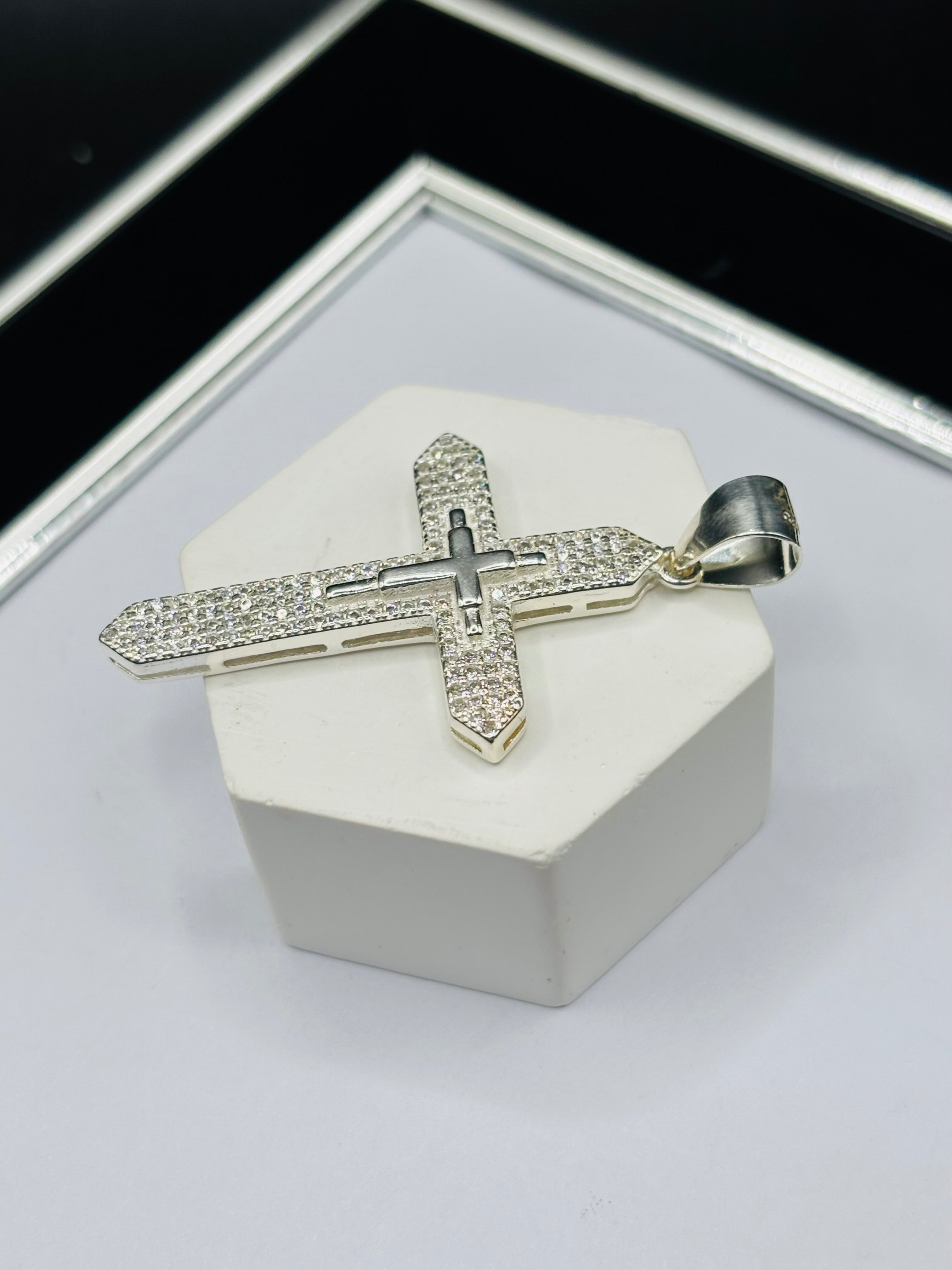 S925 Silver Big Stone Cross Pendant