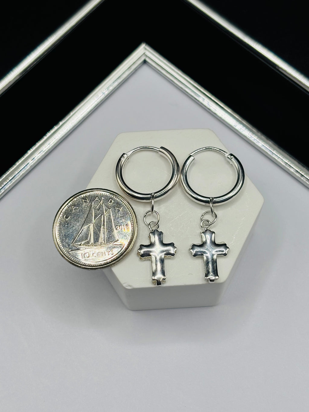 S925 Silver Loop Cross  Dangling Earrings