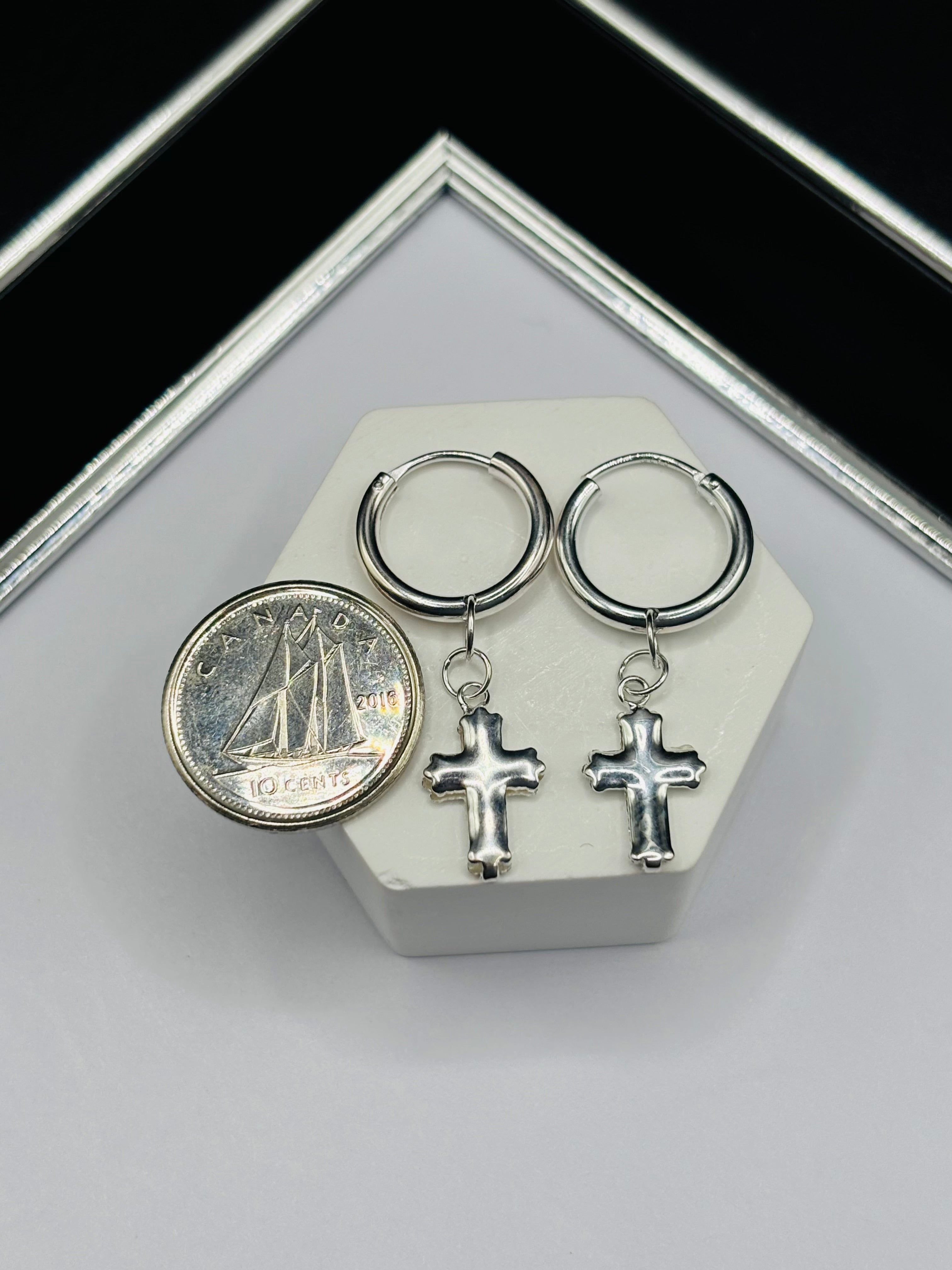 S925 Silver Loop Cross  Dangling Earrings