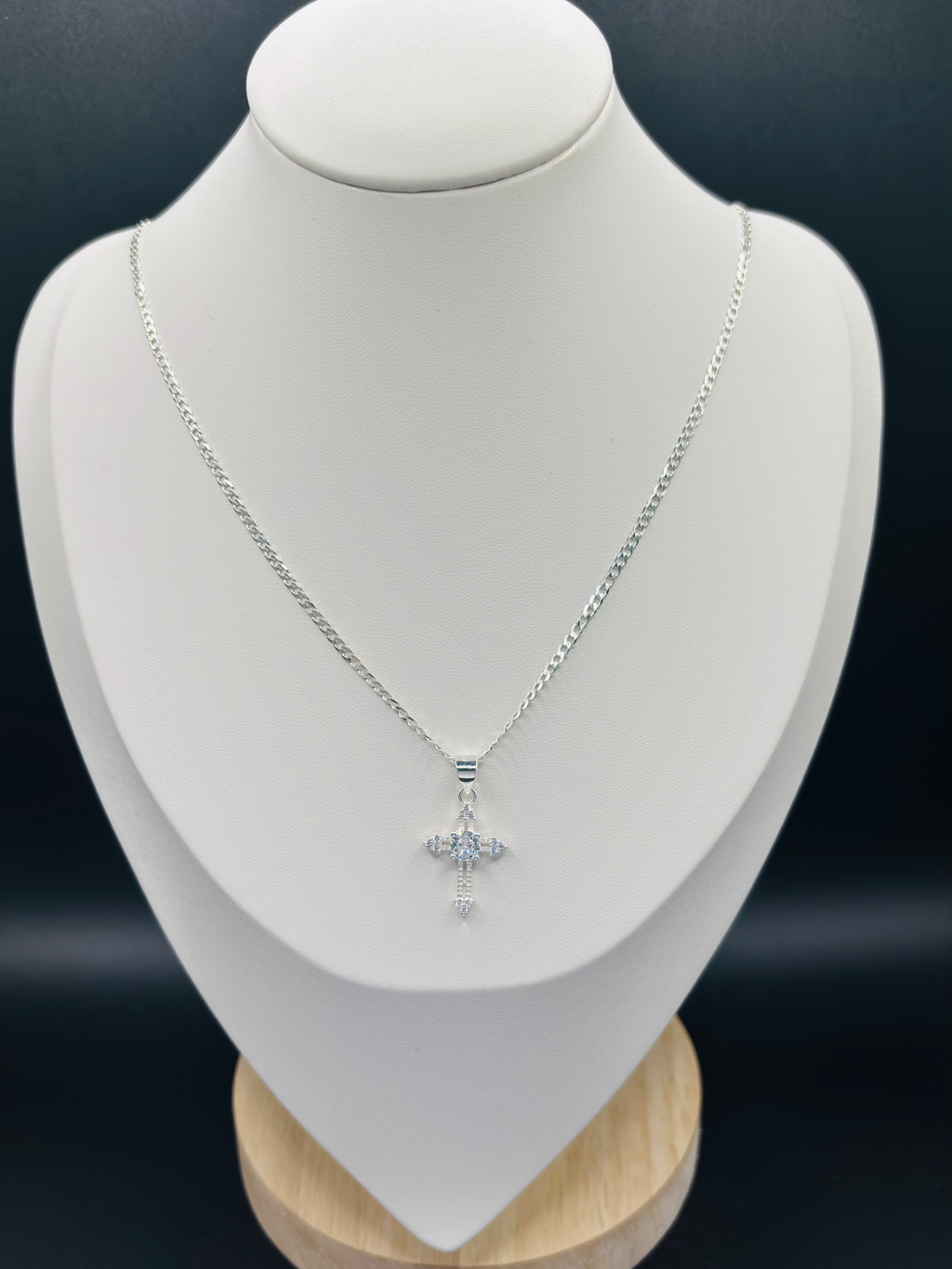 S925 Silver Cross Stone Necklace