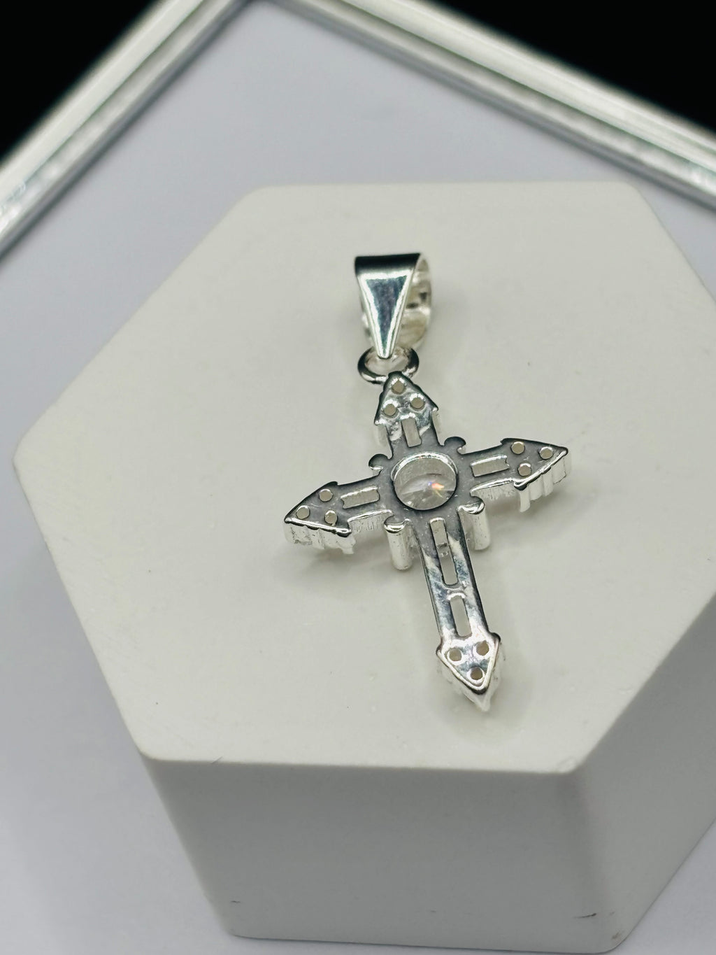 S925 Silver Cross Stone Pendant