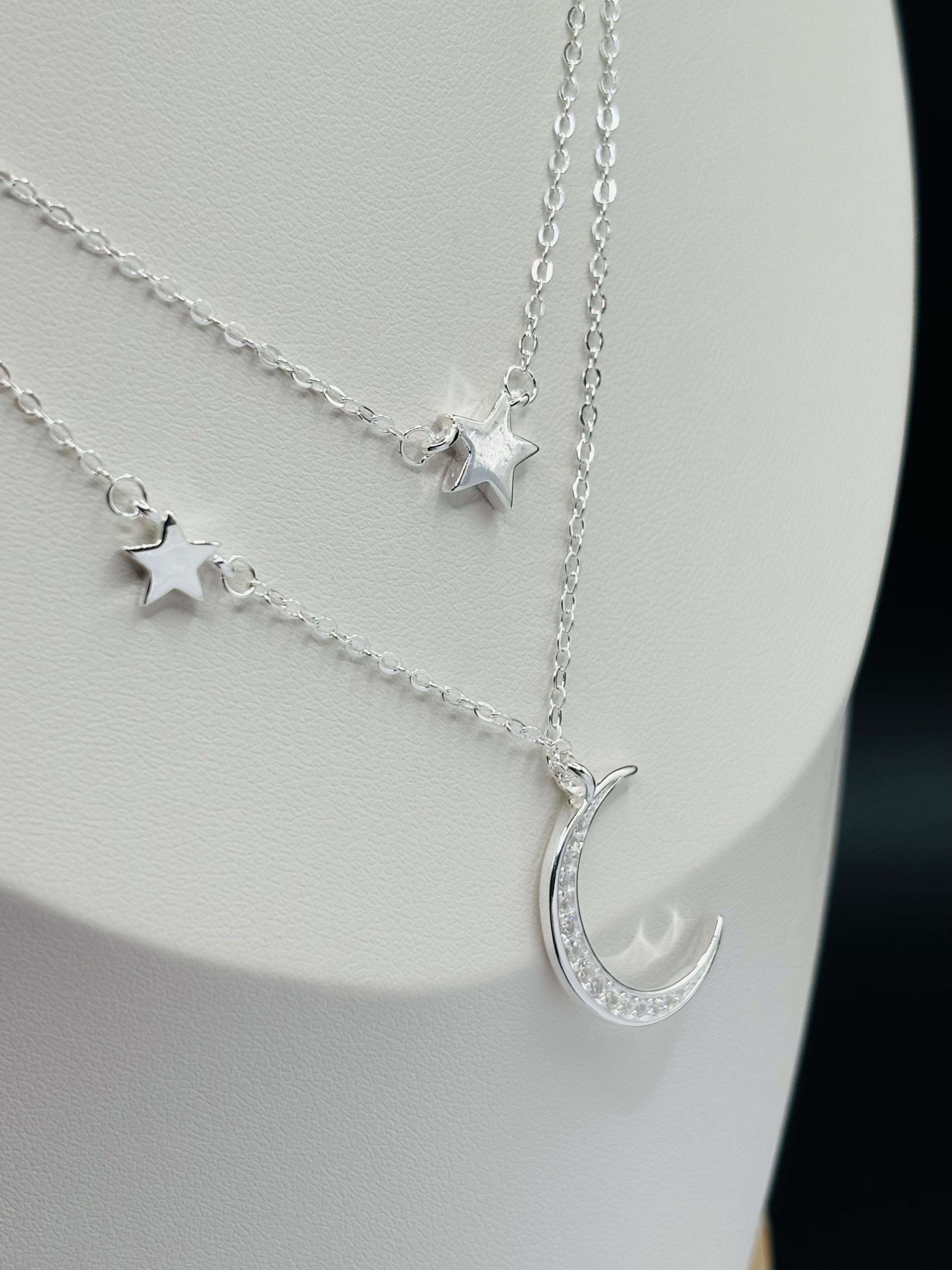 S925 Silver Moon and Star Necklace