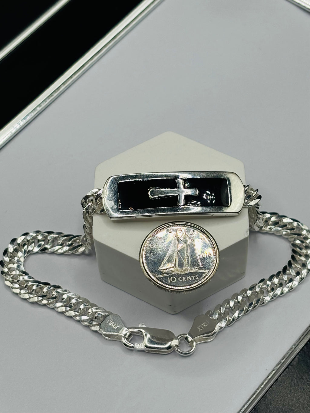 S925 Silver Cross Black Bracelet