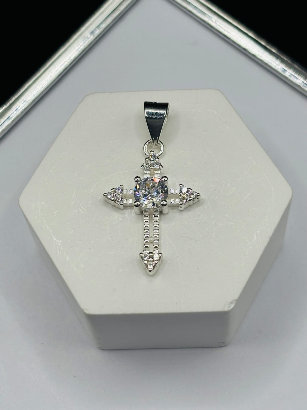 S925 Silver Cross Stone Pendant
