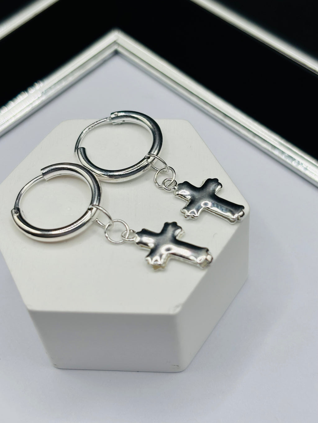 S925 Silver Loop Cross  Dangling Earrings