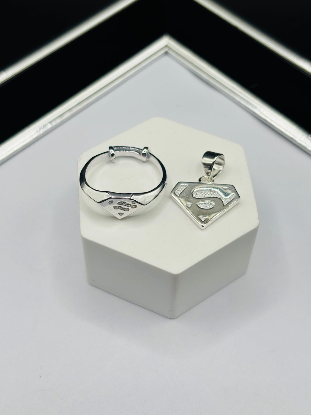S925 Silver S Ring and Pendant Kids Set