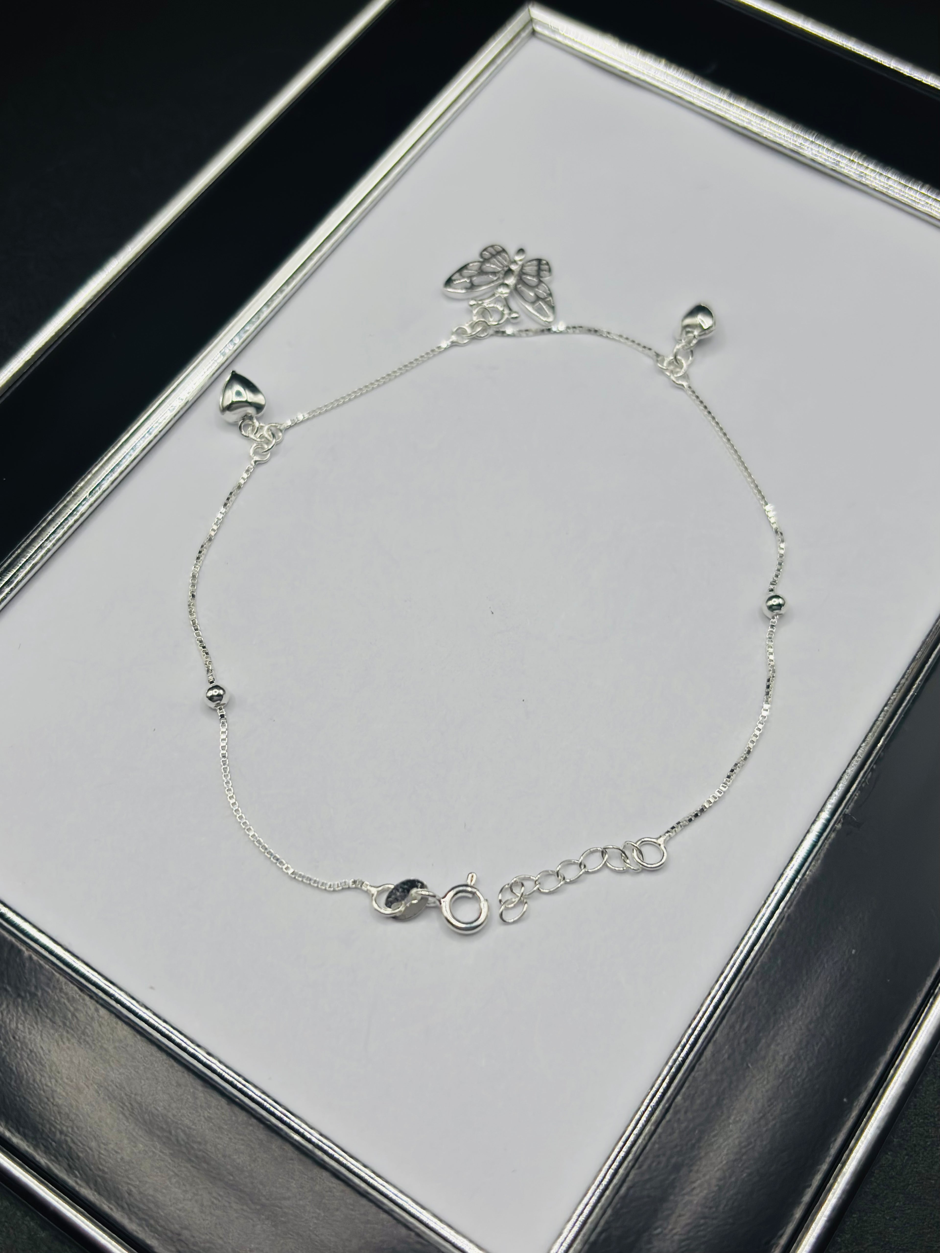 S925 Silver Heart Butterfly Anklet