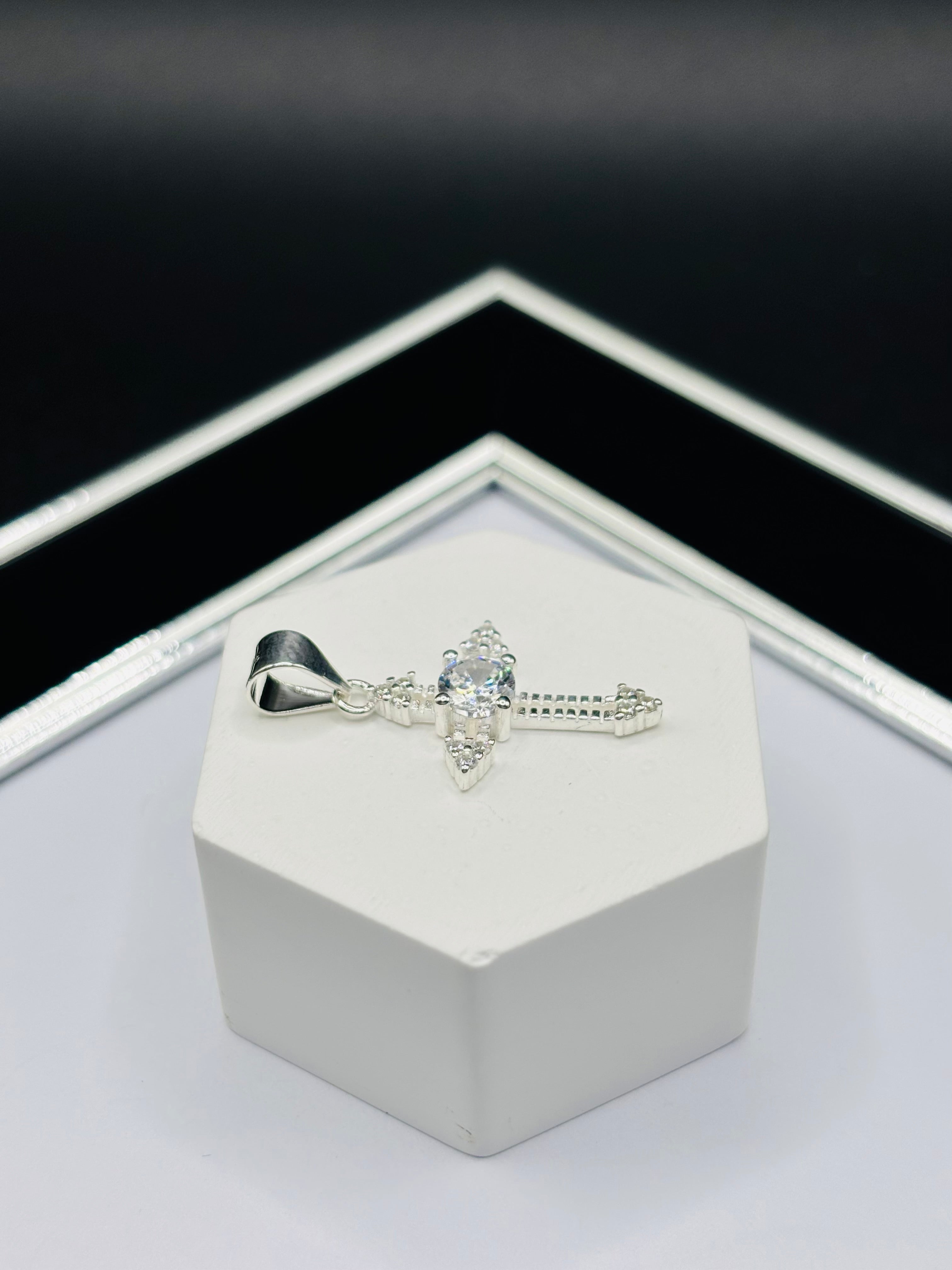 S925 Silver Cross Stone Pendant