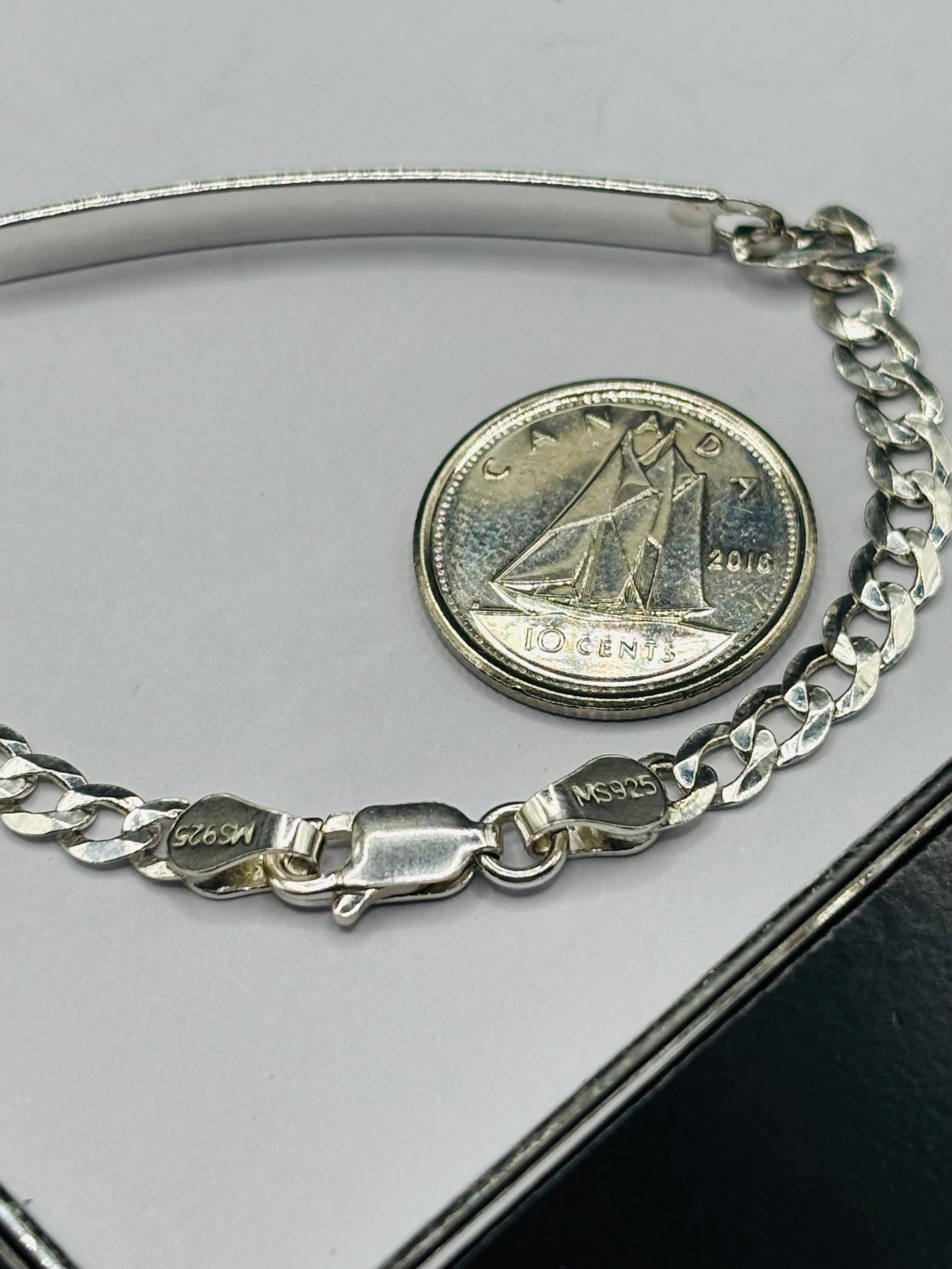 S925 Silver Name Flat Curb Kids Bracelet