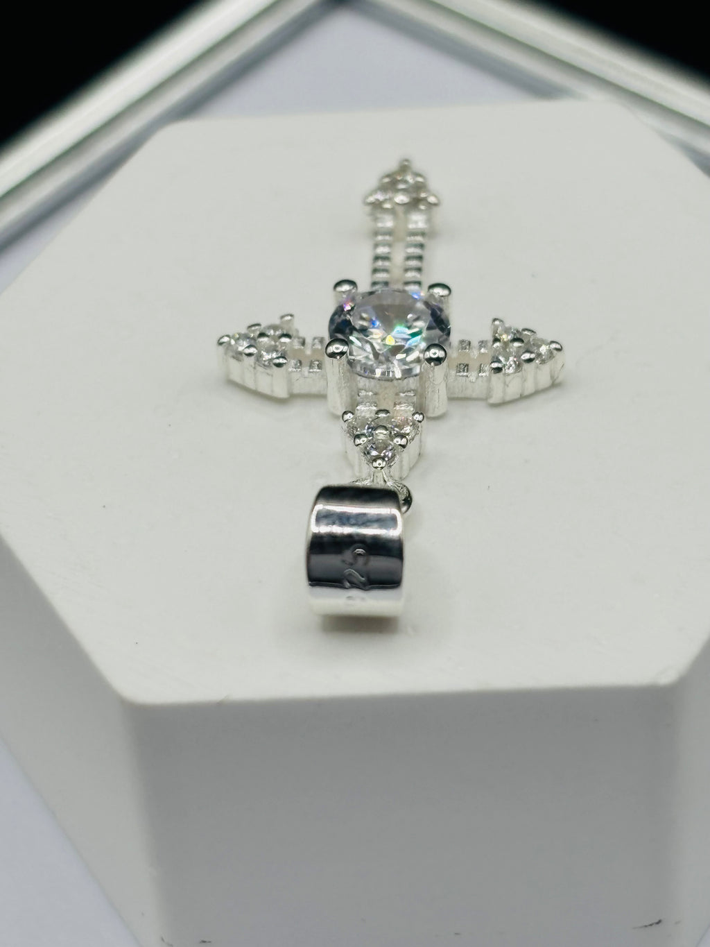 S925 Silver Cross Stone Pendant