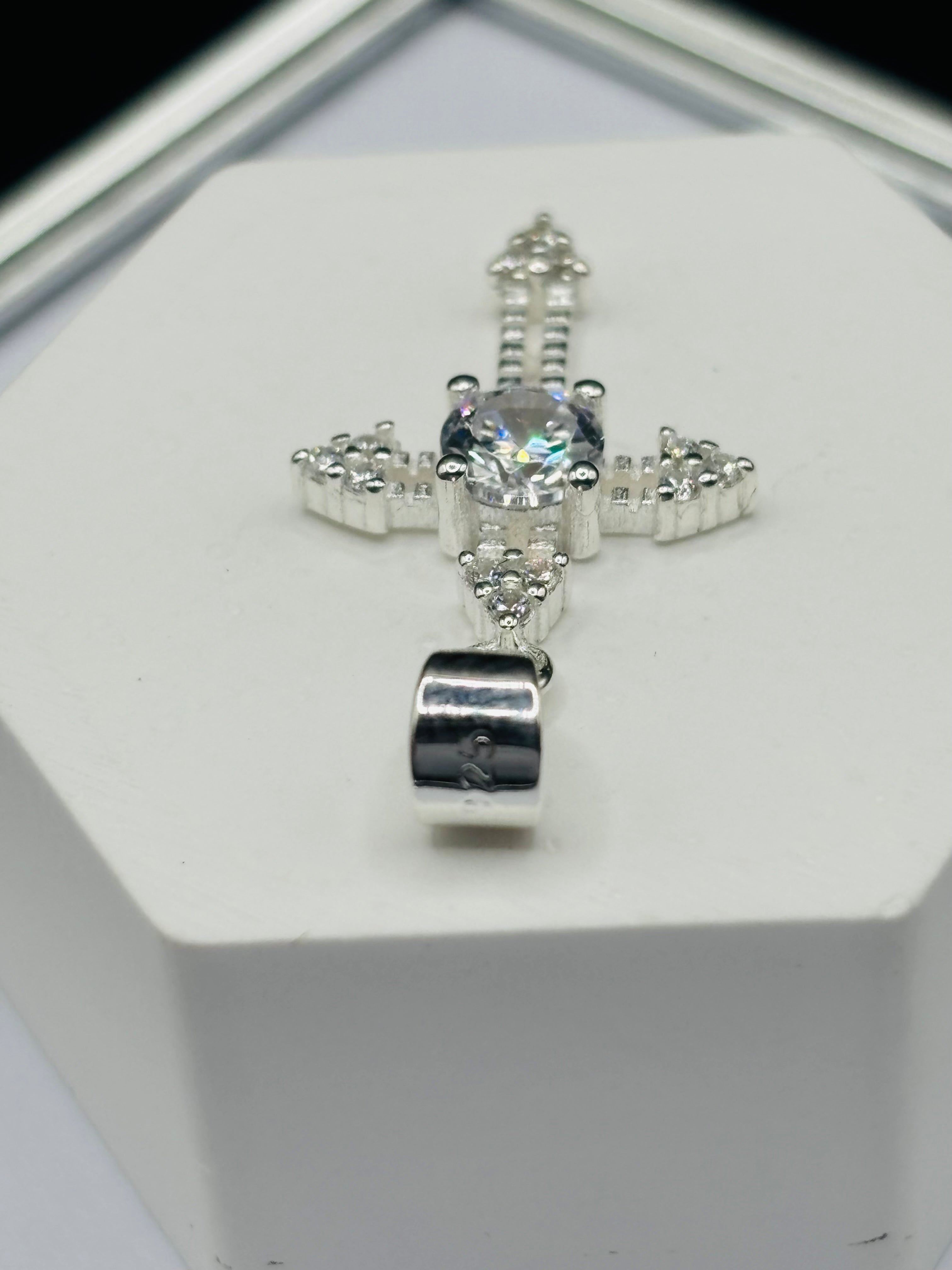 S925 Silver Cross Stone Pendant