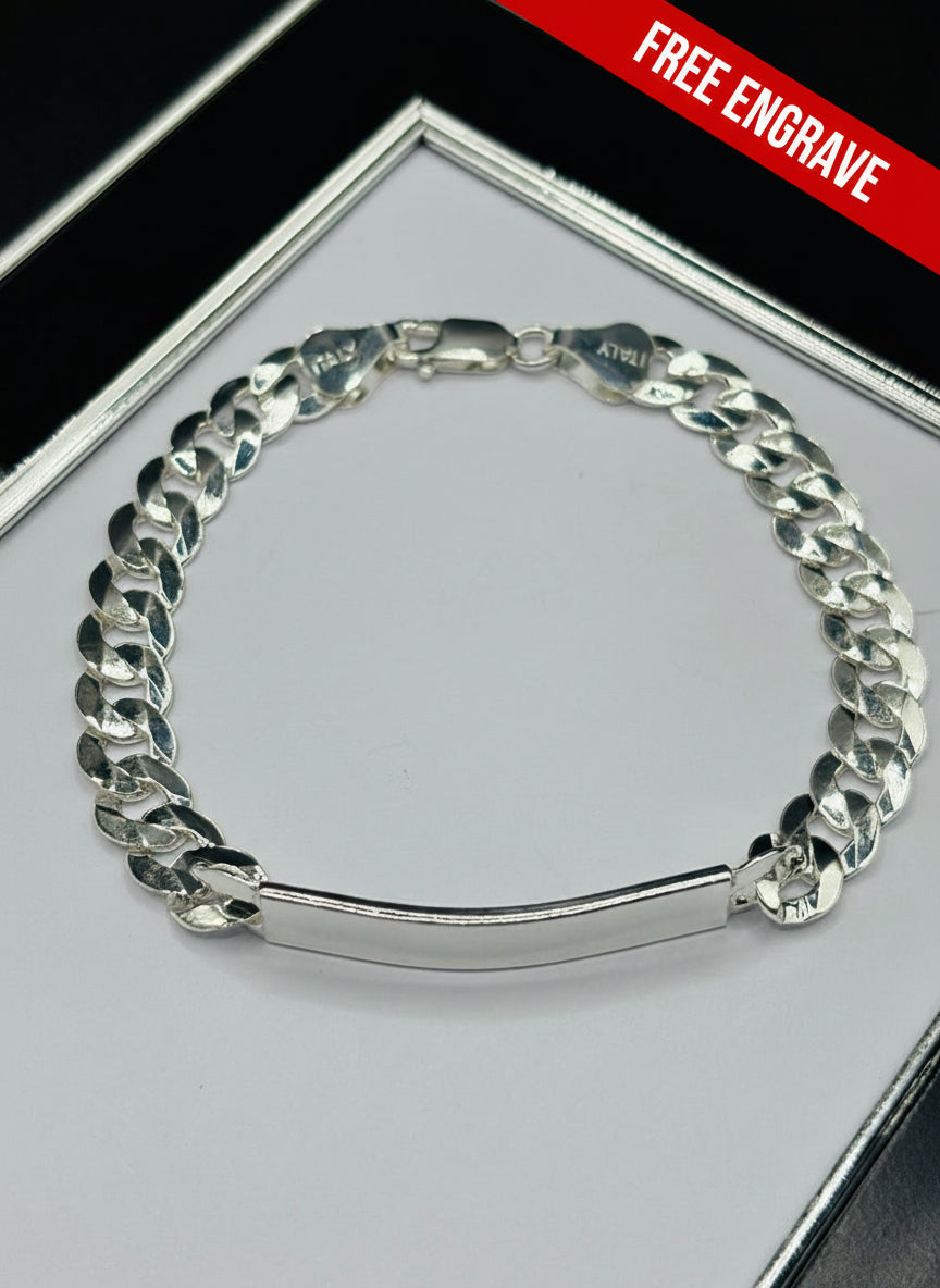 S925 Silver Name Flat Curb Bracelet