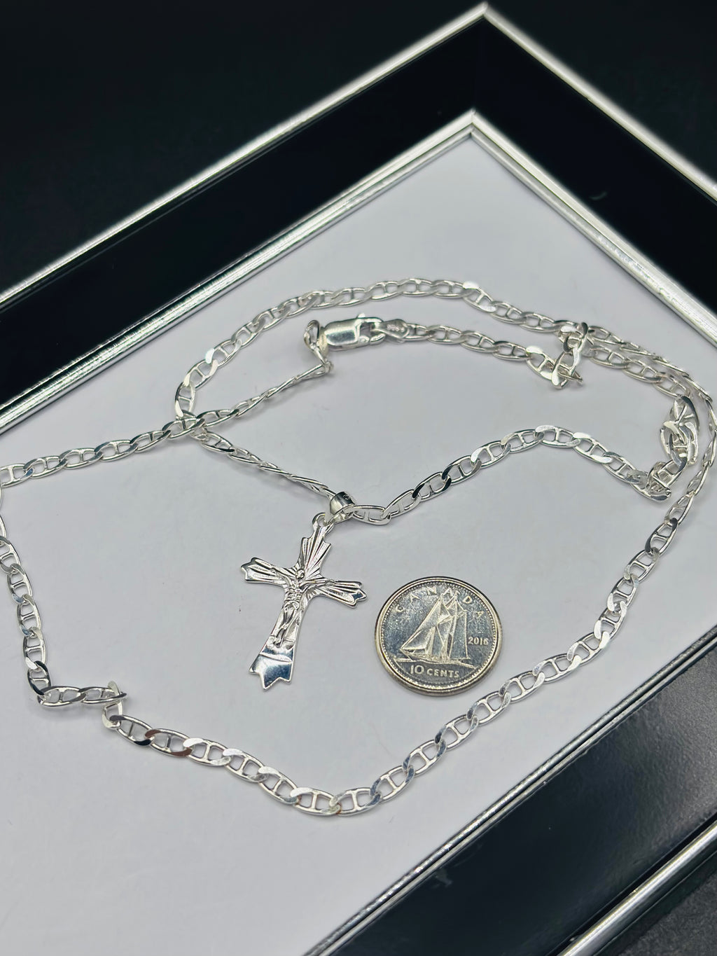 S925 Silver Figaro Cross Necklace