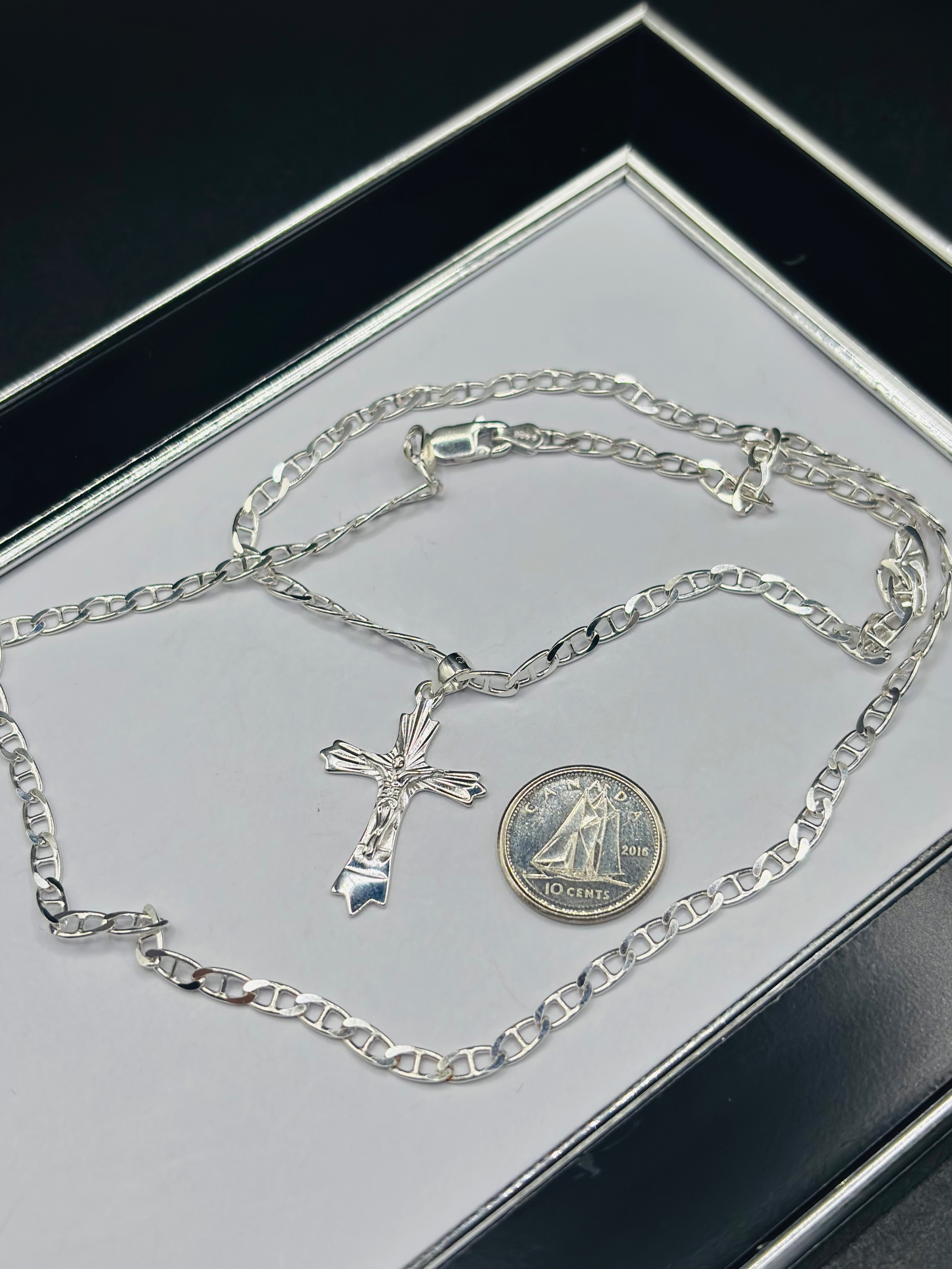 S925 Silver Figaro Cross Necklace